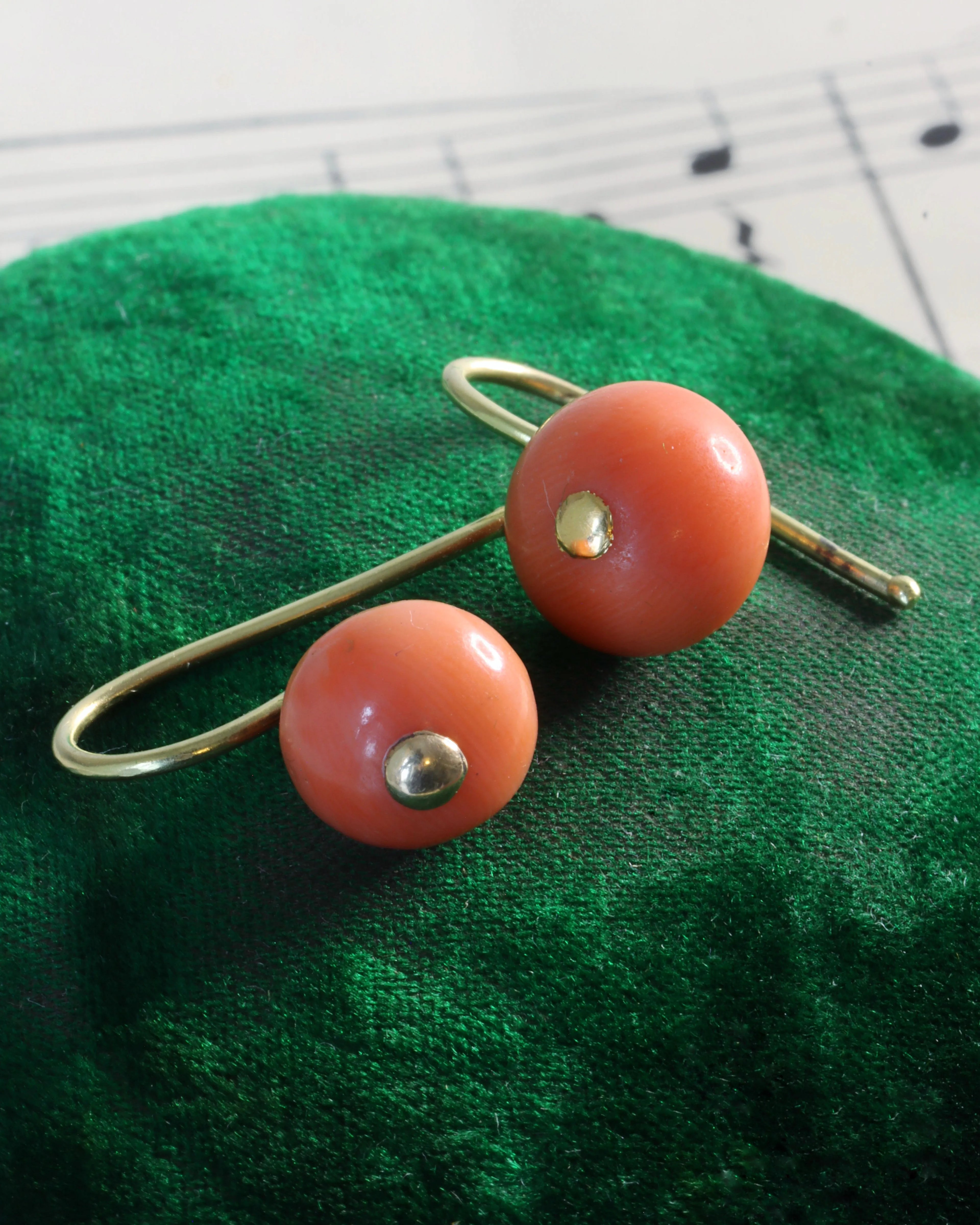 Antique Victorian 18ct Gold Coral Orb Earrings