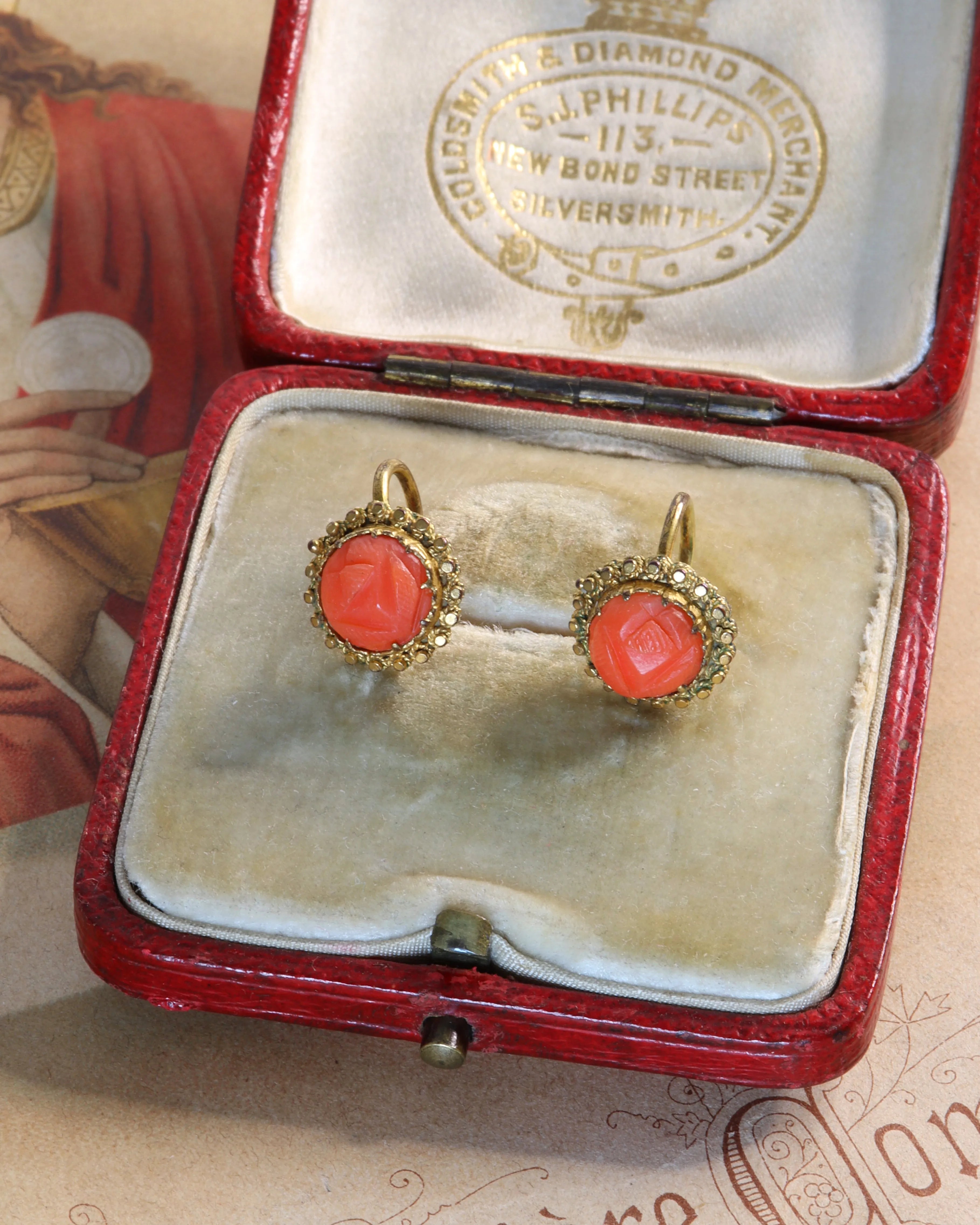Pinchbeck Georgian Carved Coral Earrings