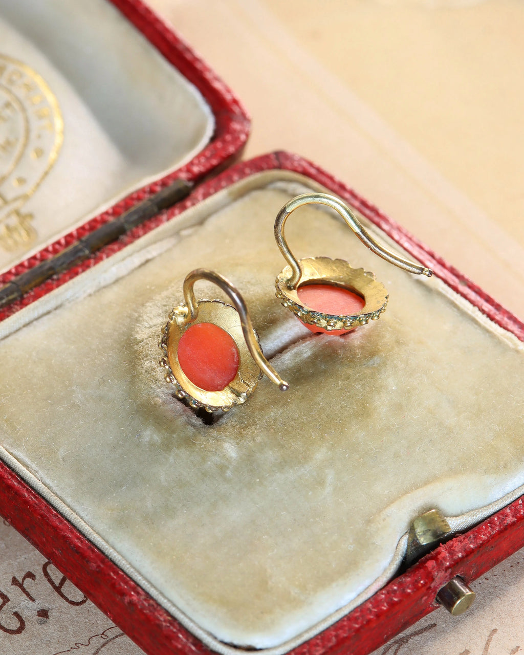Pinchbeck Georgian Carved Coral Earrings