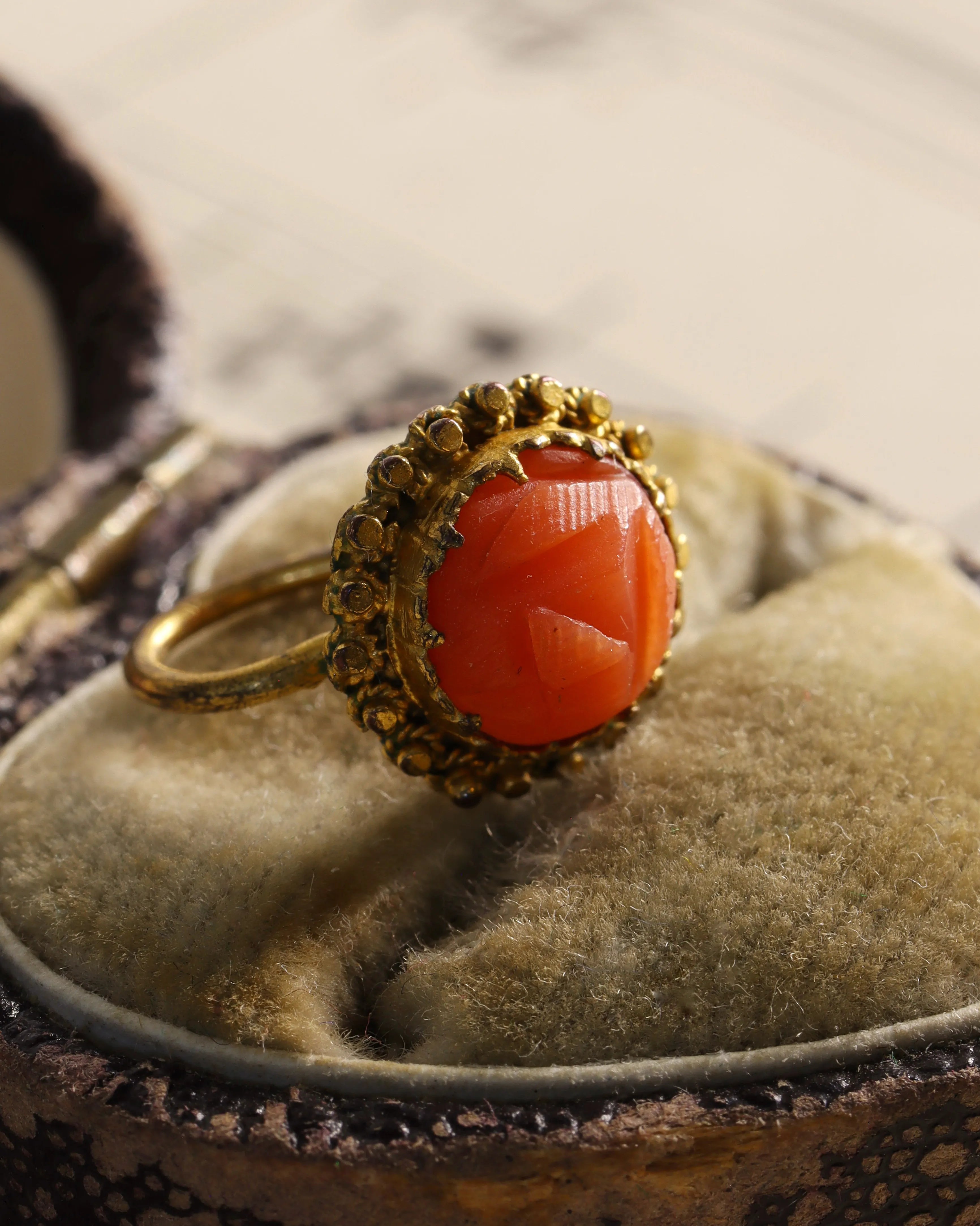 Pinchbeck Georgian Carved Coral Earrings
