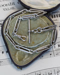 Antique Silver Trombone Link Watch Chain with Dog Clip