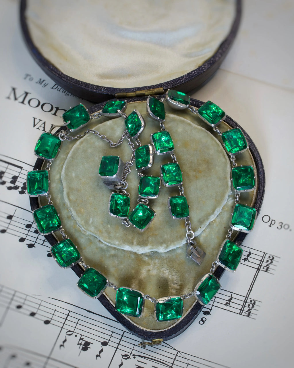 Antique Georgian Emerald Paste Rivière Necklace in Silver