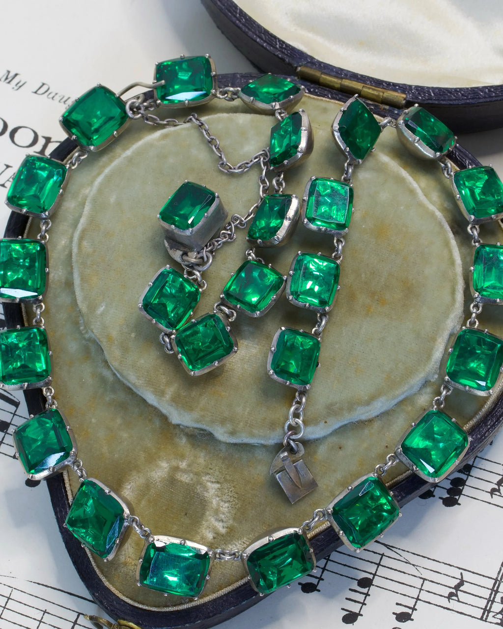 Antique Georgian Emerald Paste Rivière Necklace in Silver
