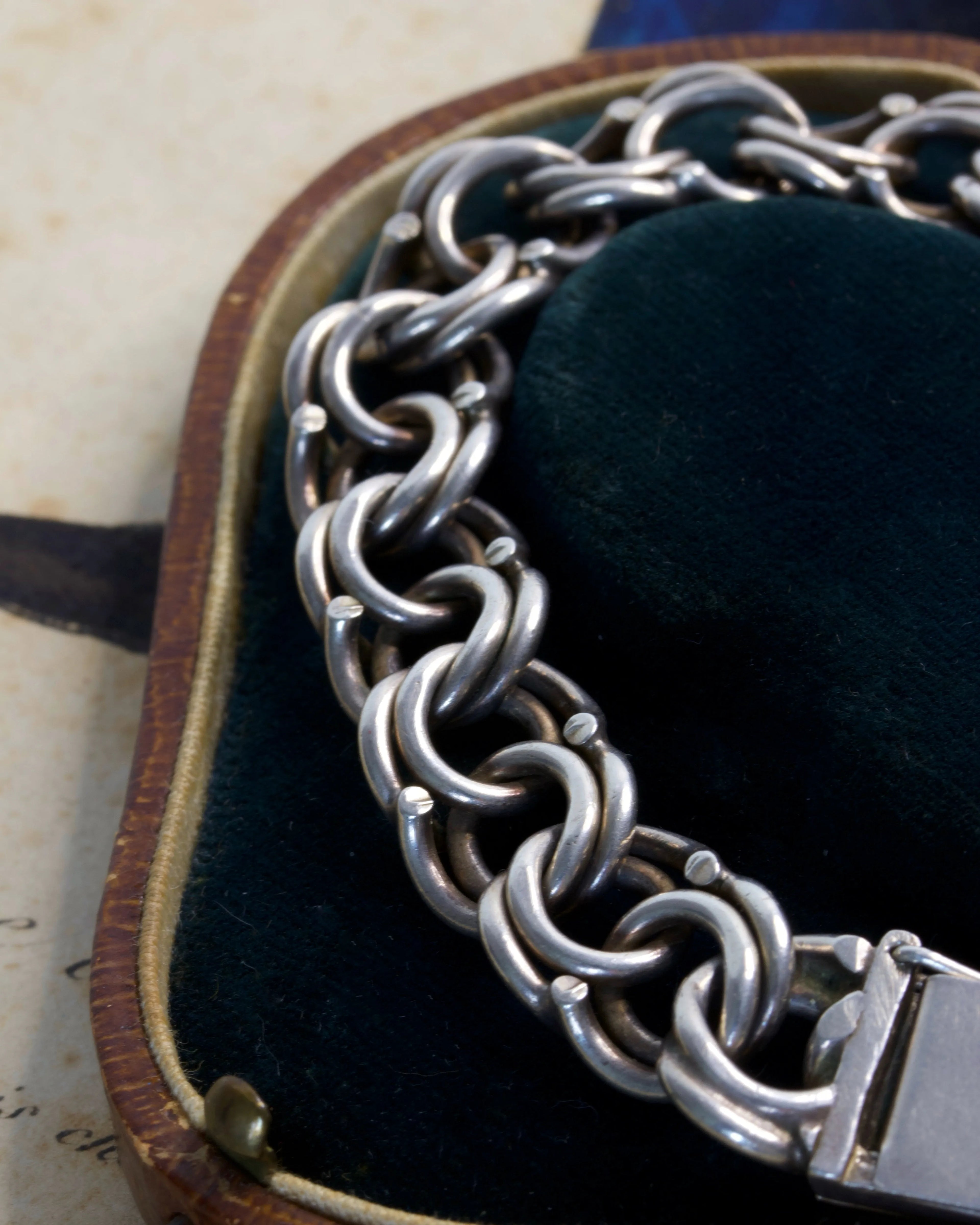 Antique Sterling Silver Fancy Link Bracelet with Unusual Clasp