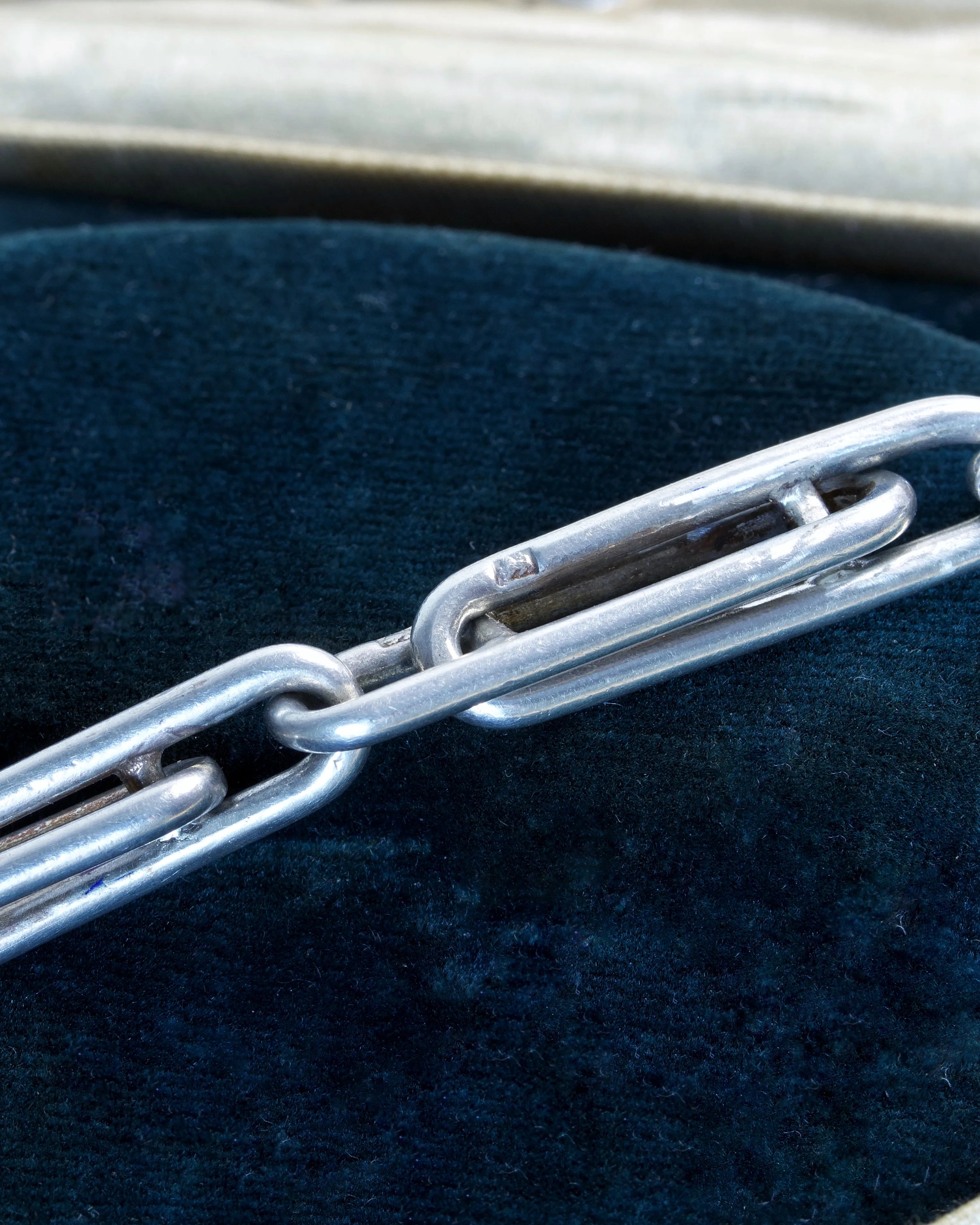 Antique Silver Trombone Link Watch Chain with Dog Clip