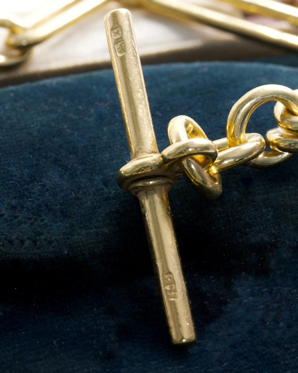 Two Antique Gold Plated Silver Trombone Link Watch Chains with T-Bar and Dog Clip