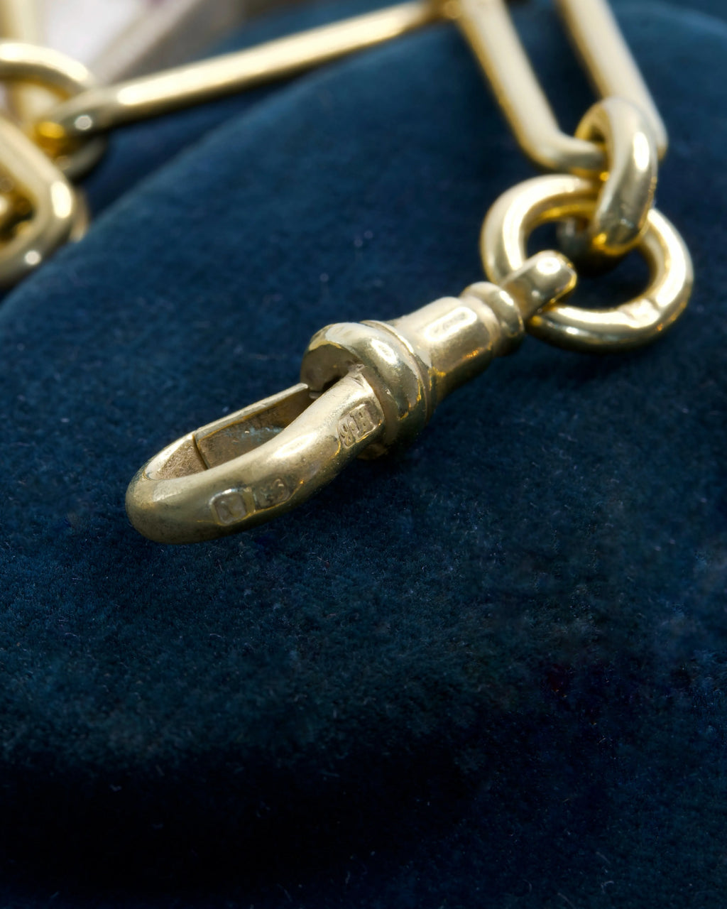 Two Antique Gold Plated Silver Trombone Link Watch Chains with T-Bar and Dog Clip