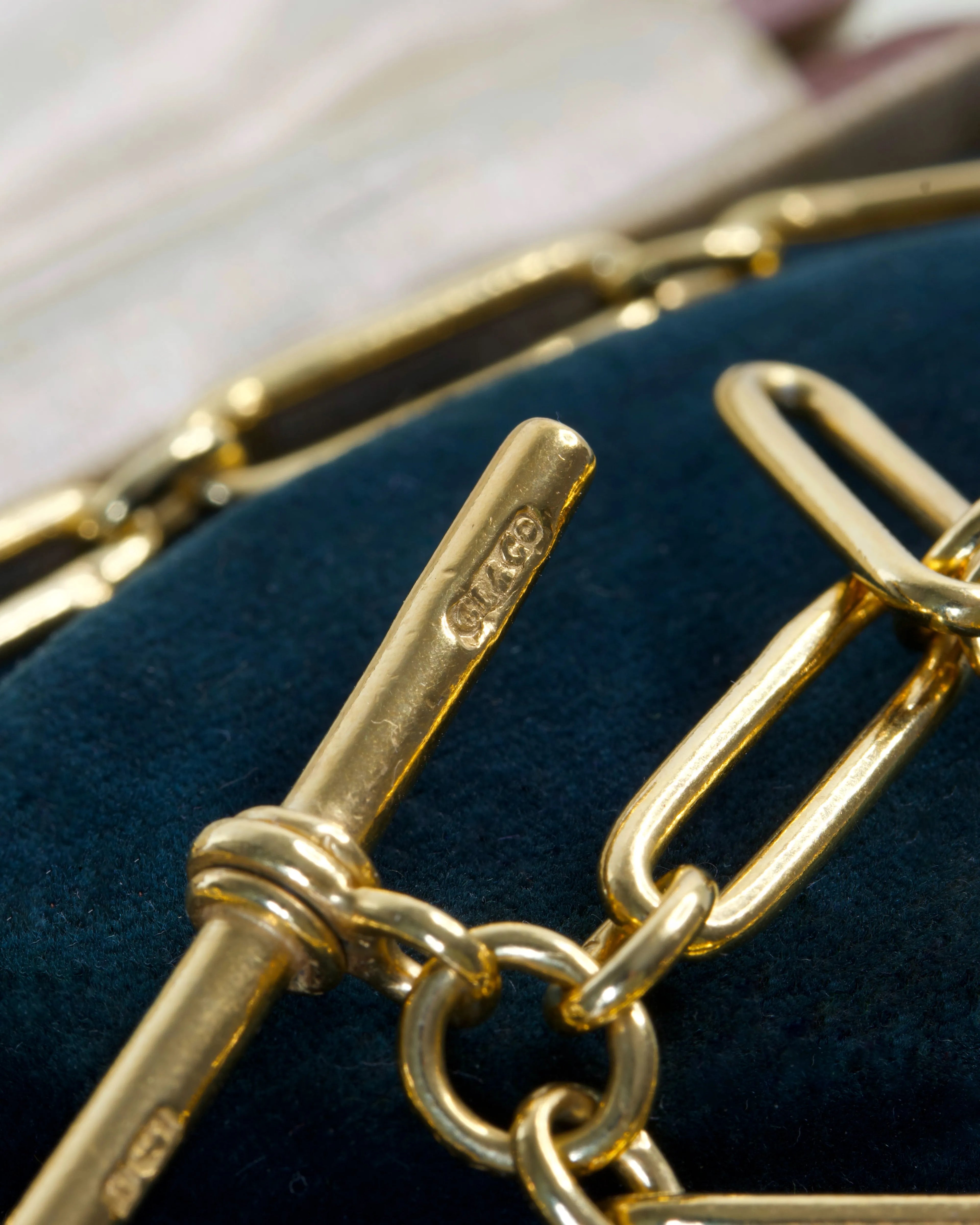 Two Antique Gold Plated Silver Trombone Link Watch Chains with T-Bar and Dog Clip