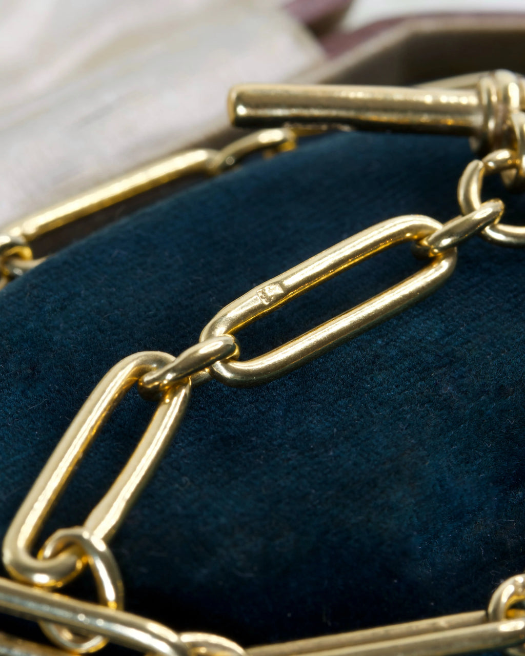 Two Antique Gold Plated Silver Trombone Link Watch Chains with T-Bar and Dog Clip