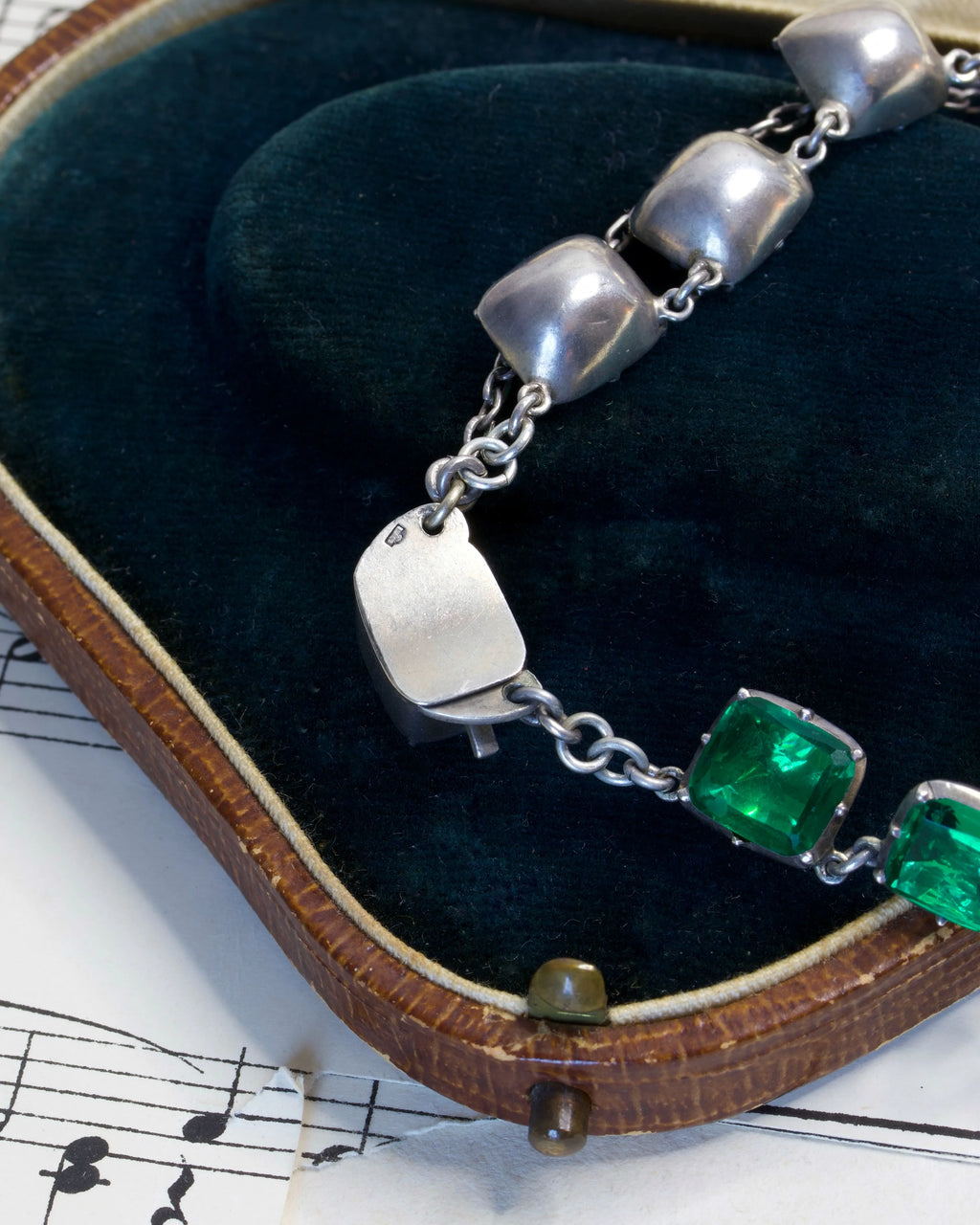 Antique Georgian Emerald Paste Rivière Necklace in Silver