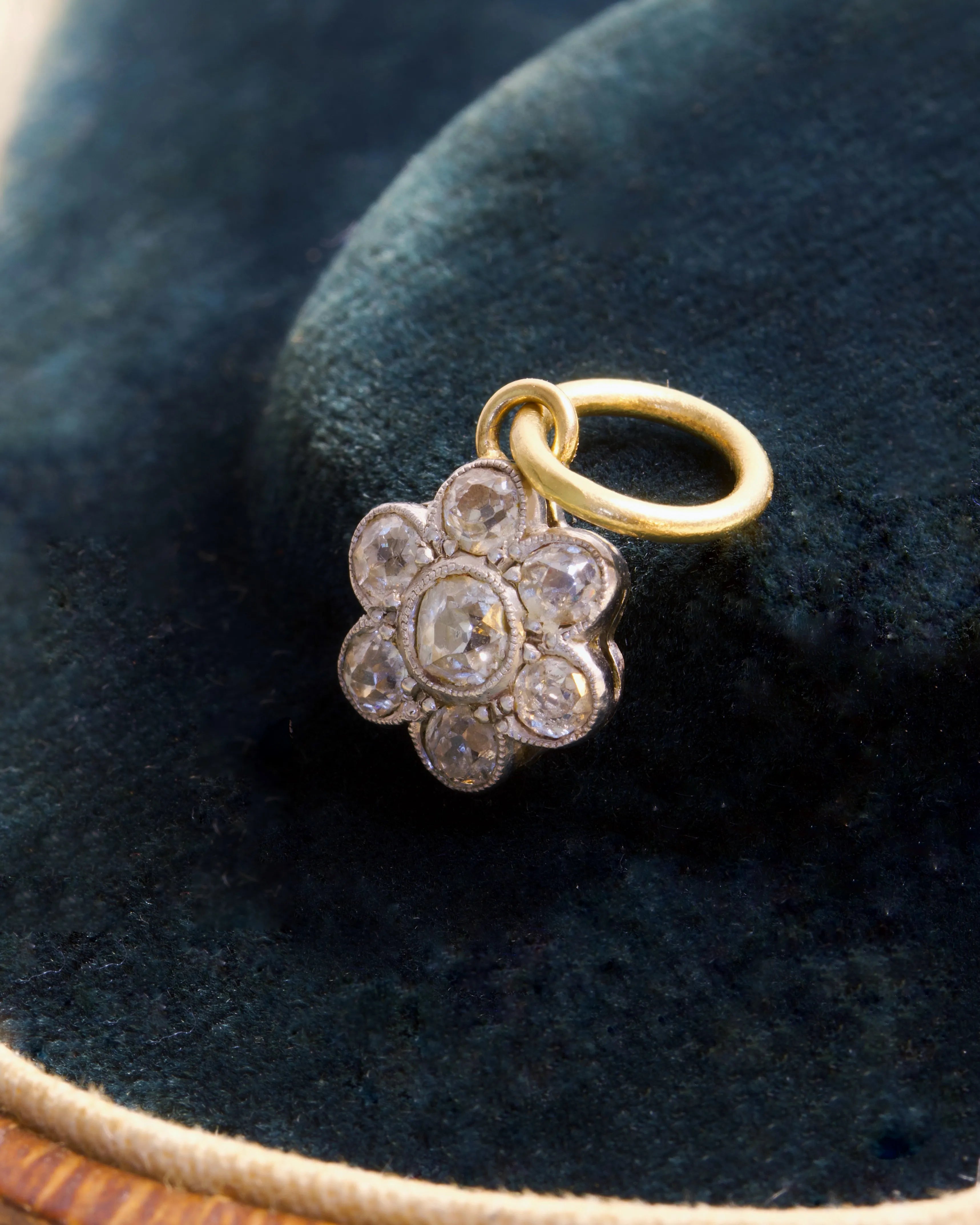 Converted Old Cut Diamond Daisy Charm in Platinum & Gold