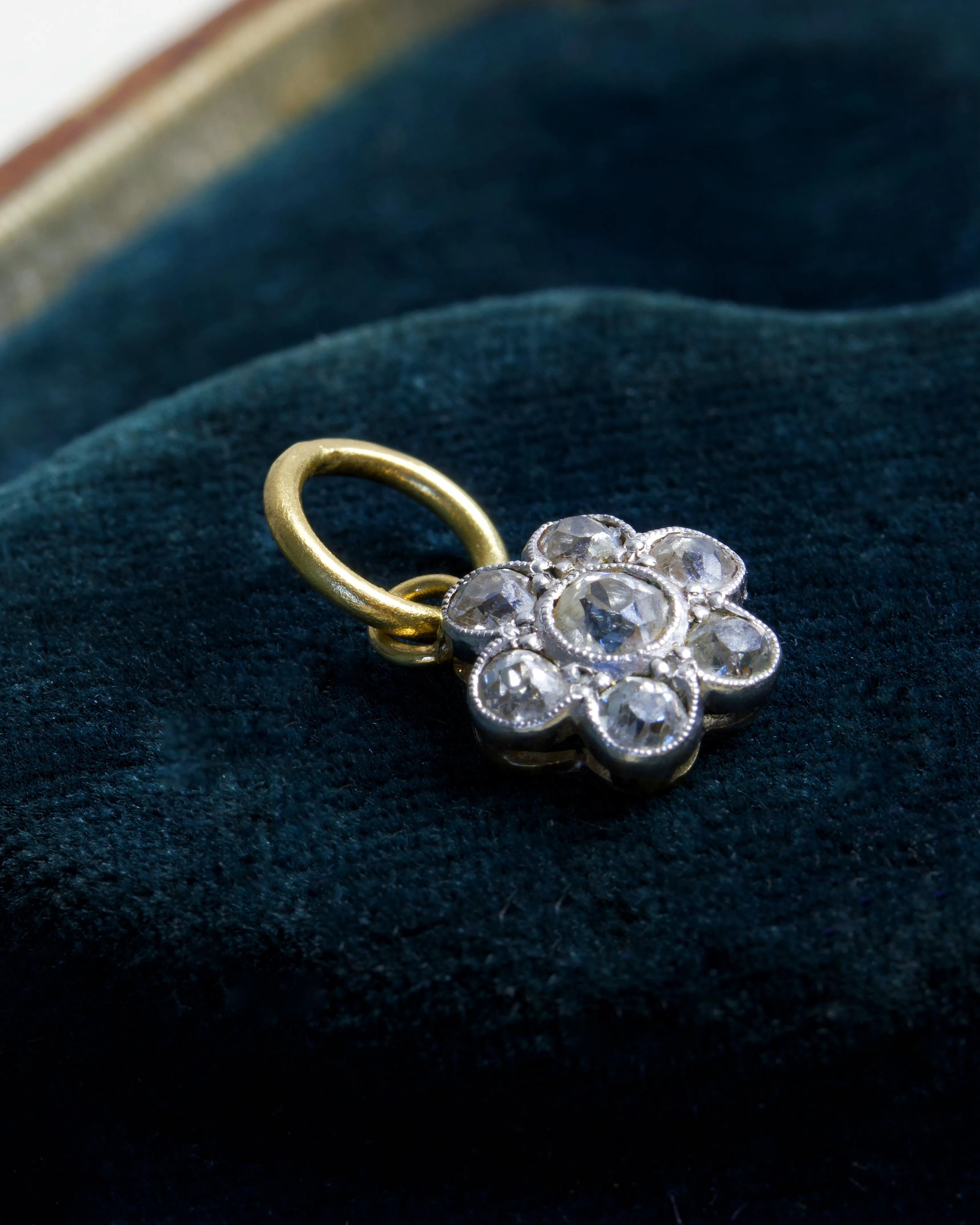 Converted Old Cut Diamond Daisy Charm in Platinum & Gold