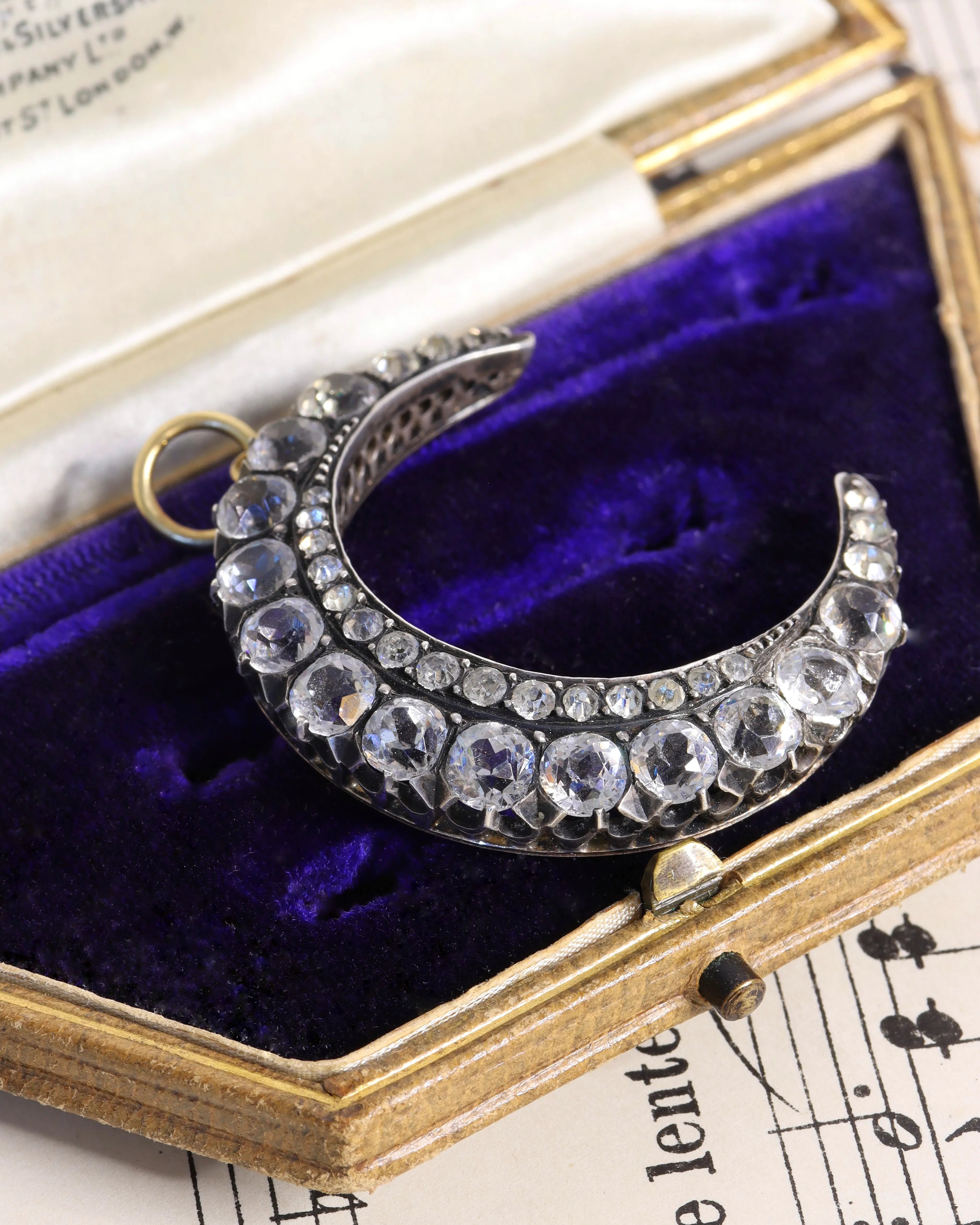 Victorian Silver Crescent Moon Paste Charm