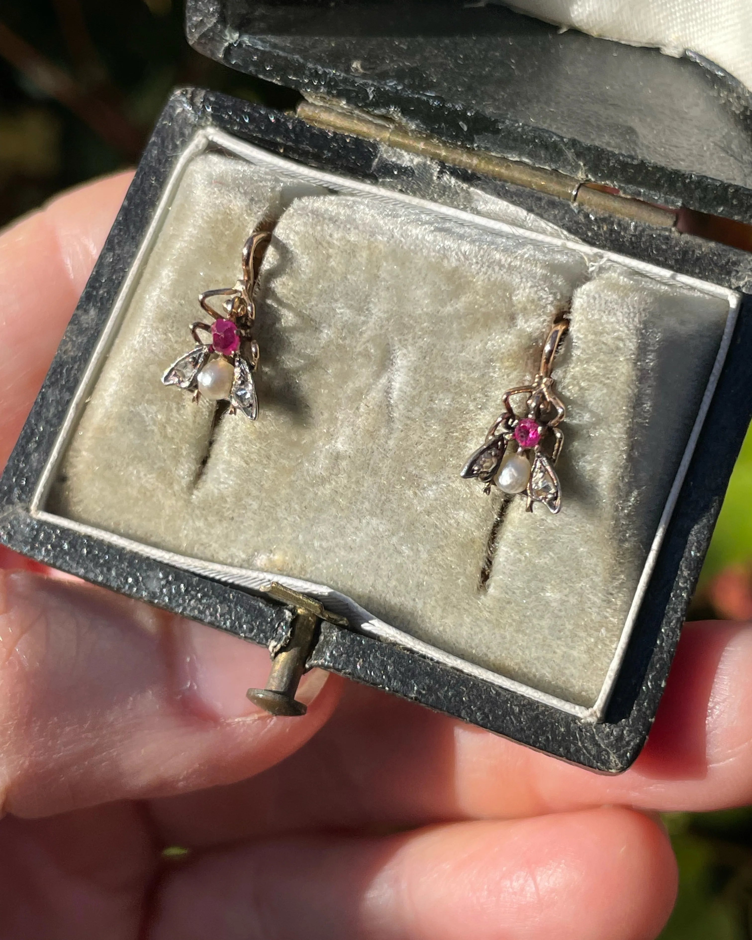 Victorian 18ct Rose Gold Jewelled Insect Earrings