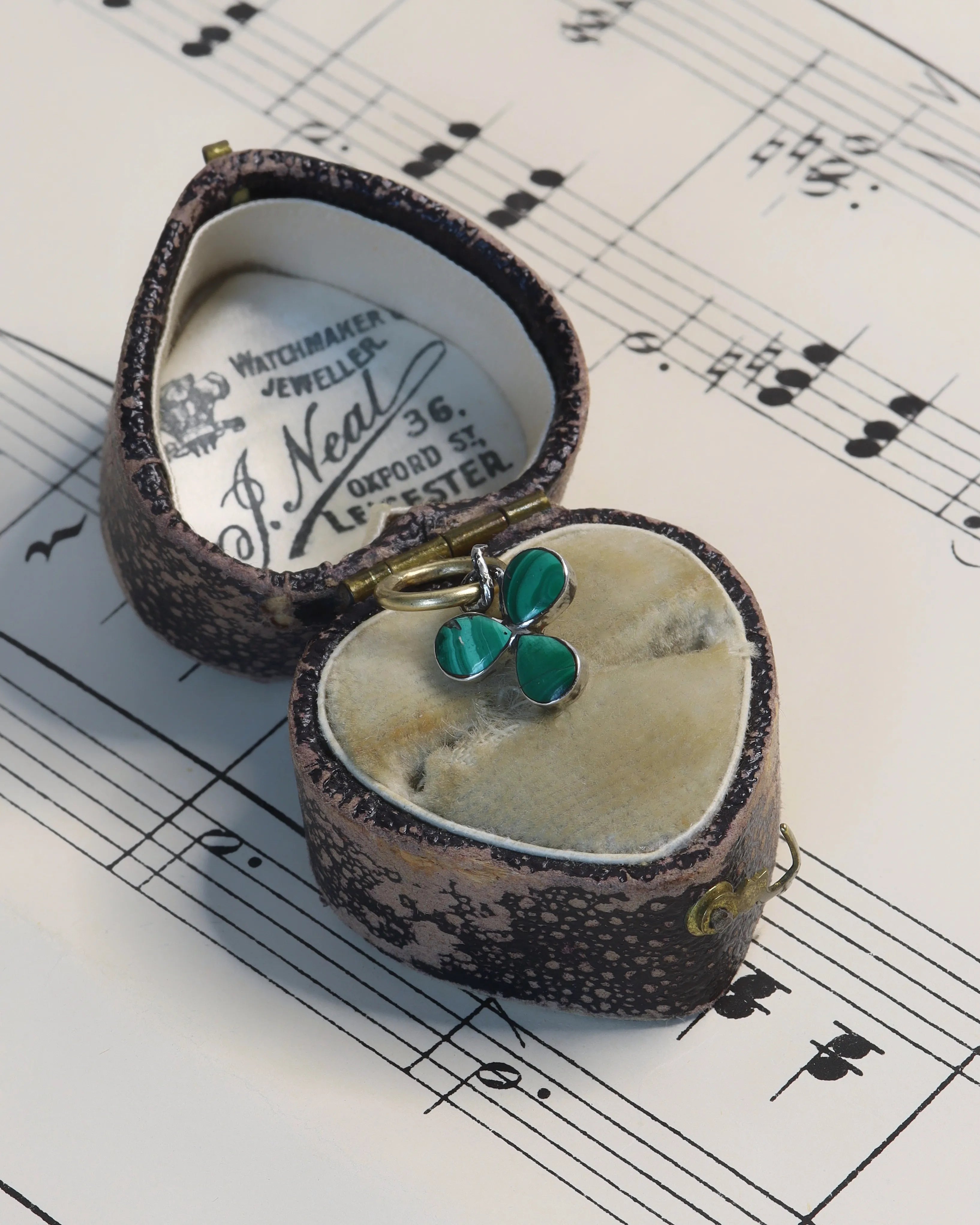 Two Victorian Silver & Malachite Lucky Clover Charms