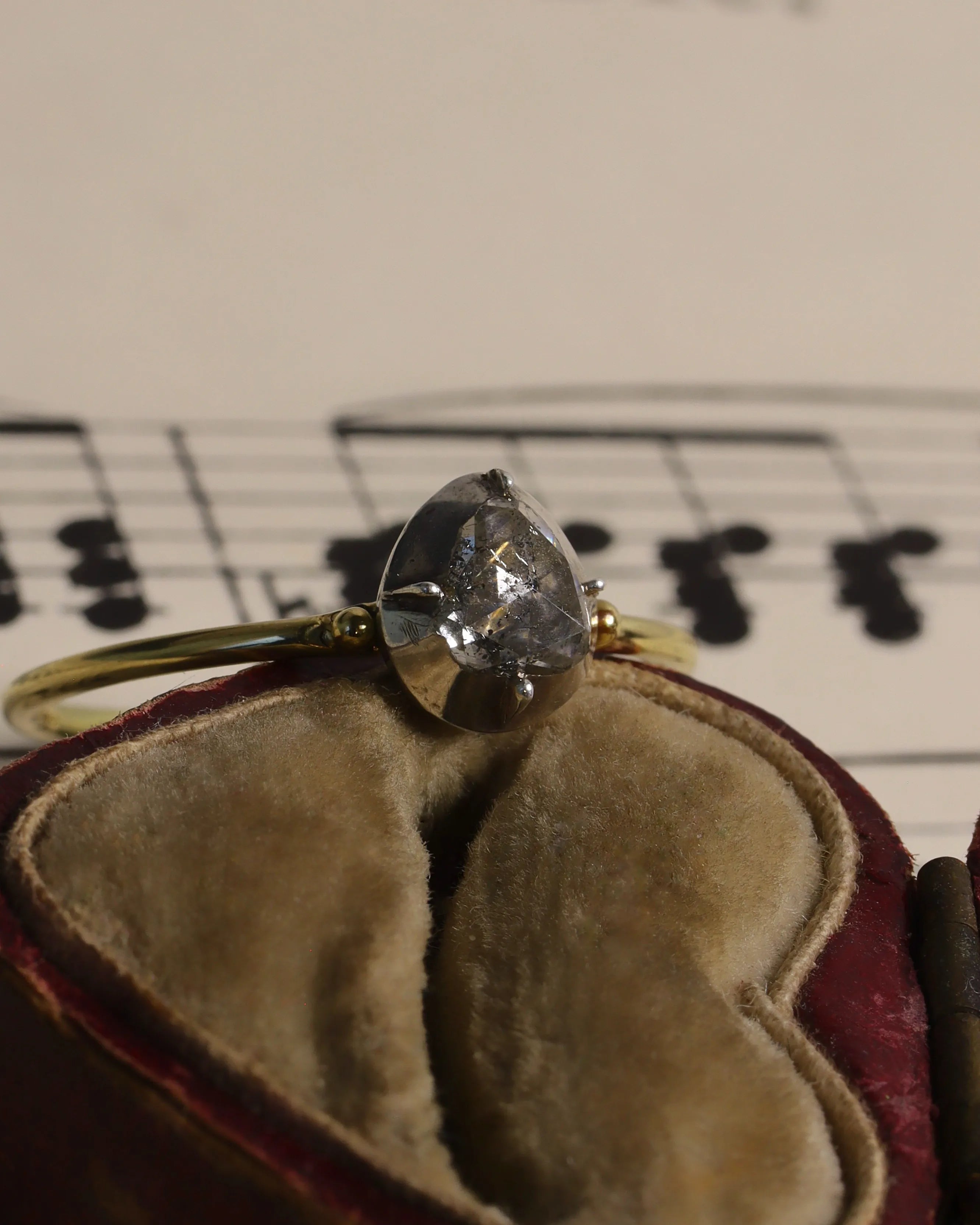 Georgian Teardrop Ball Design Solitaire Diamond Ring