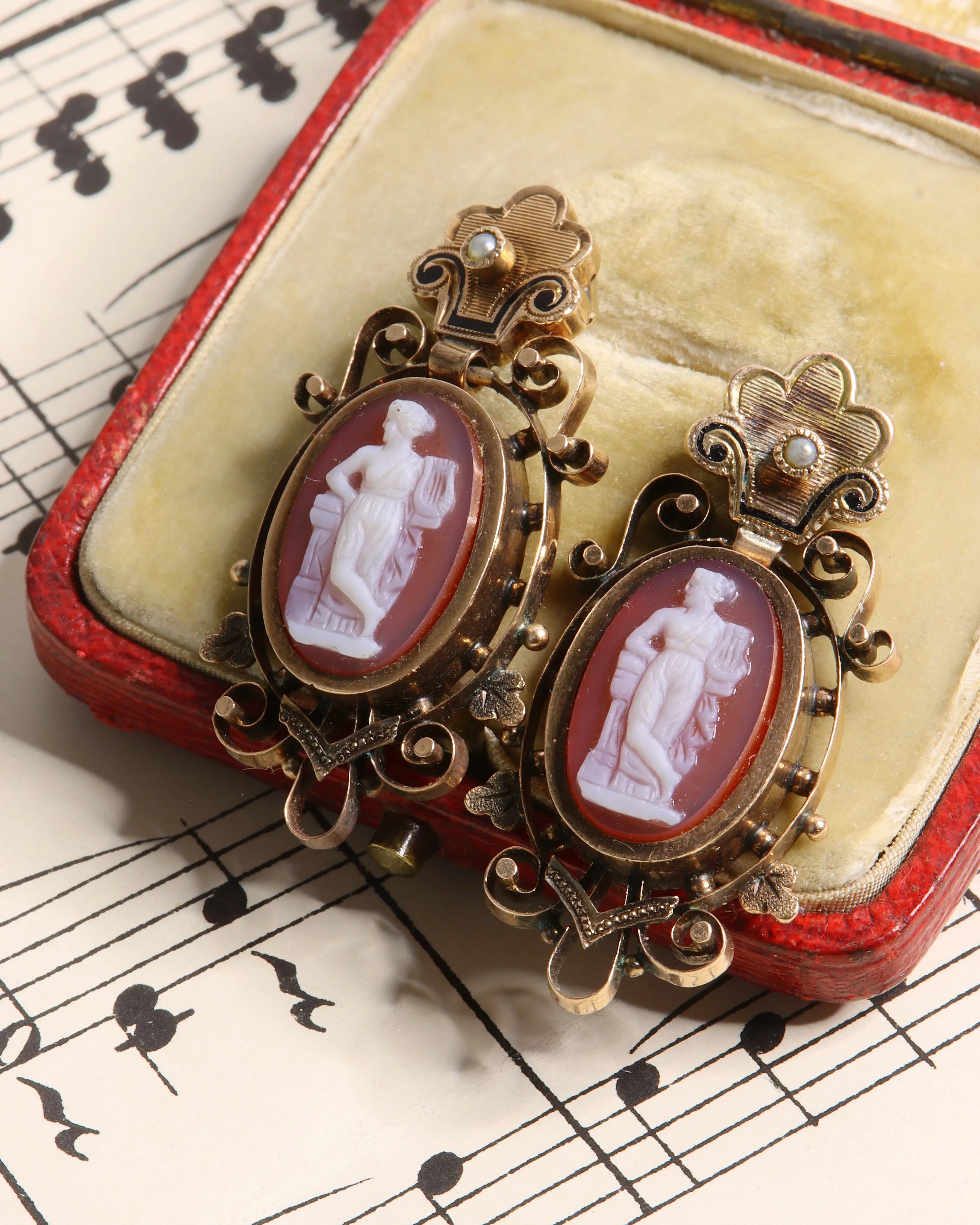Victorian Neoclassical Carnelian Cameo Earrings
