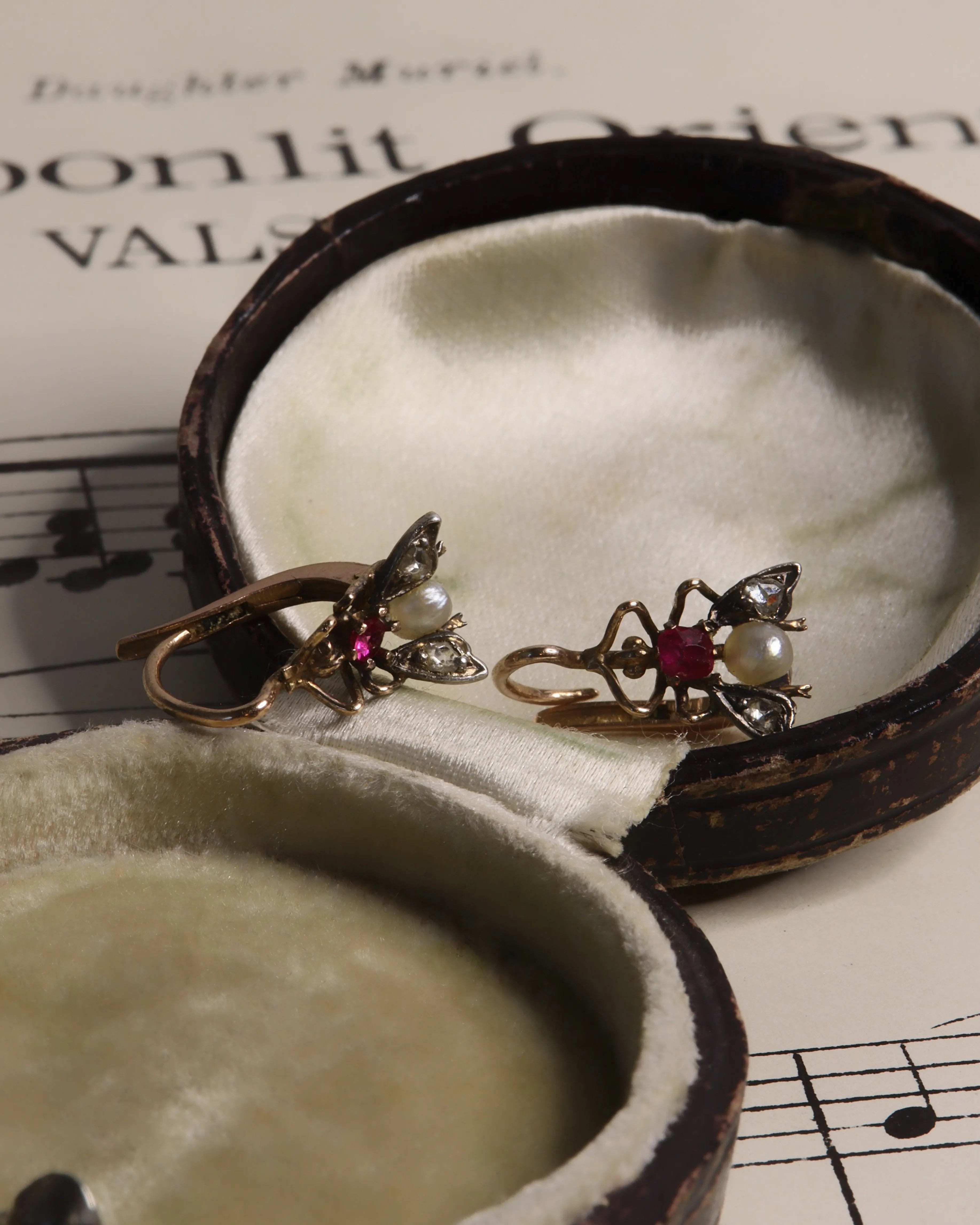 Victorian 18ct Rose Gold Jewelled Insect Earrings