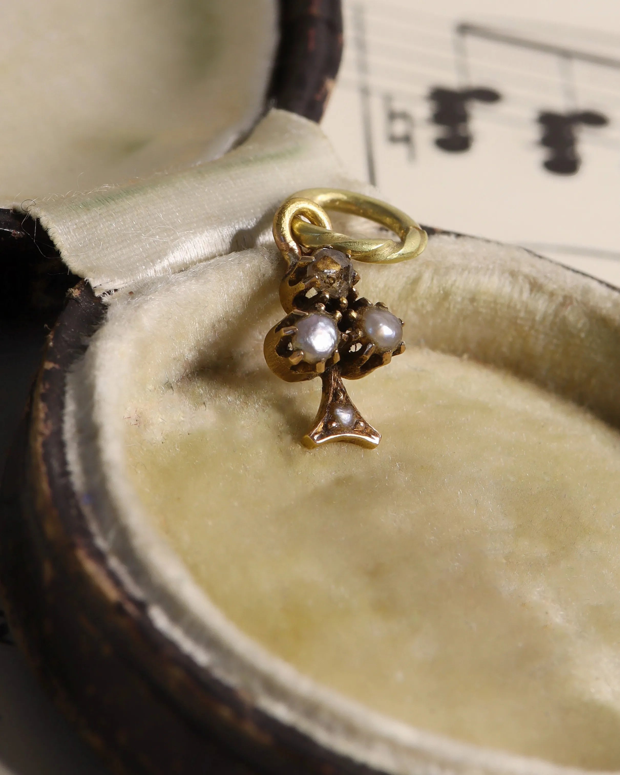 Victorian 18ct Gold Seed Pearl Trefoil Charm