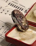 Antique Shakudo Japanese Sword Engraved Silver Ring