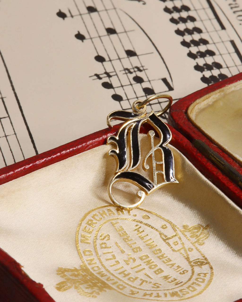 Gothic Initial ‘B’ Gold Enamel Charm