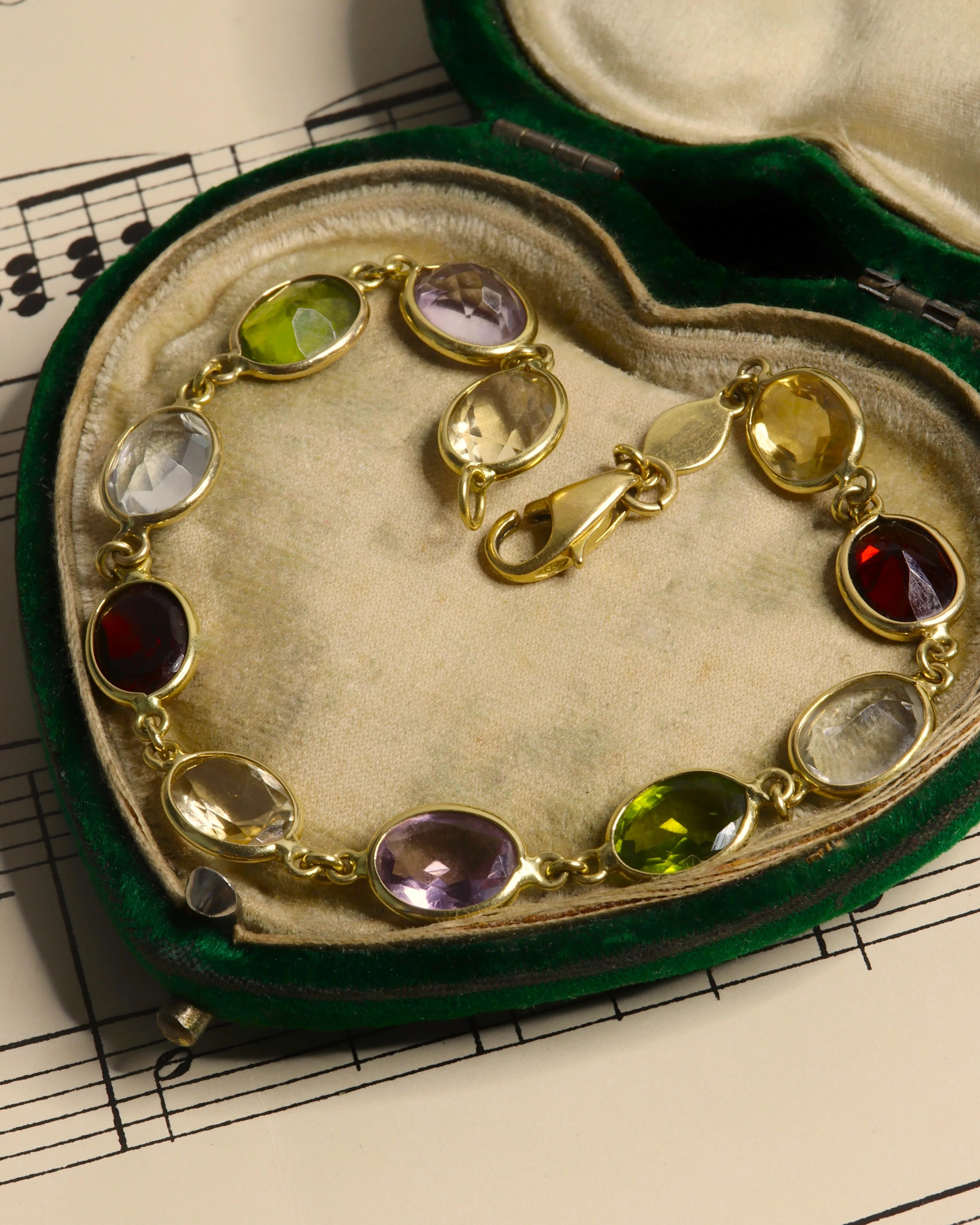 Vintage 18ct Gold Multi-Gemstone Harlequin Bracelet