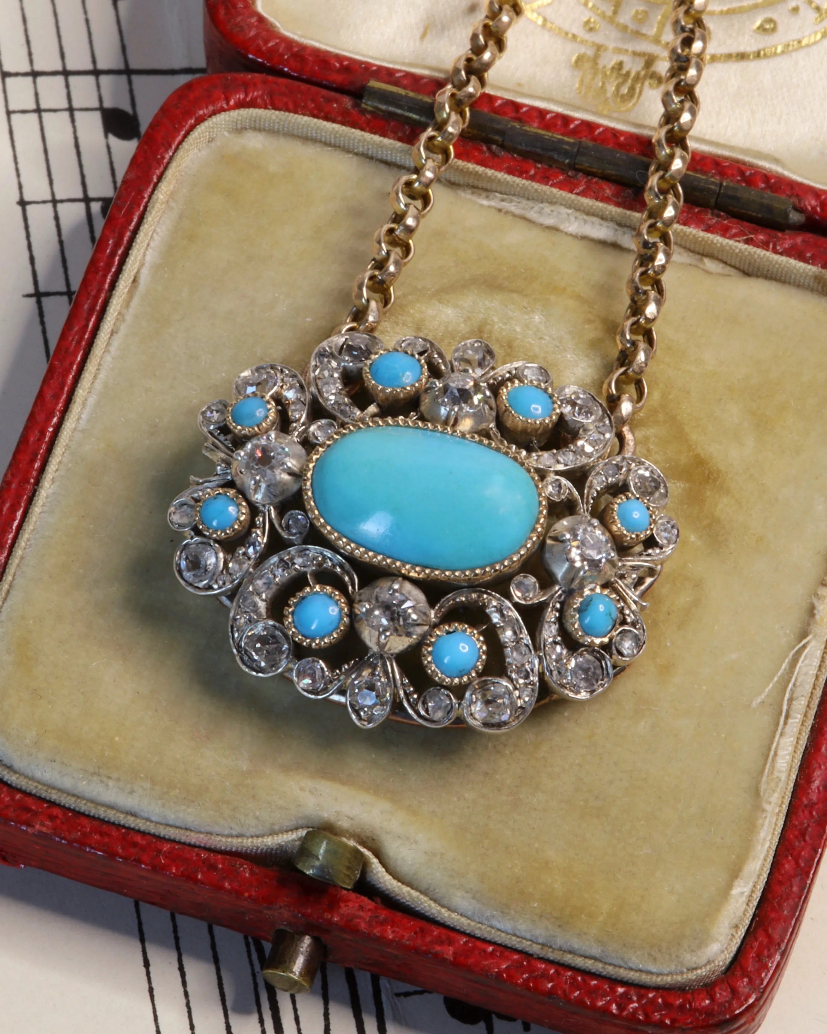 Victorian Turquoise and Diamond-Encrusted Pendant Necklace