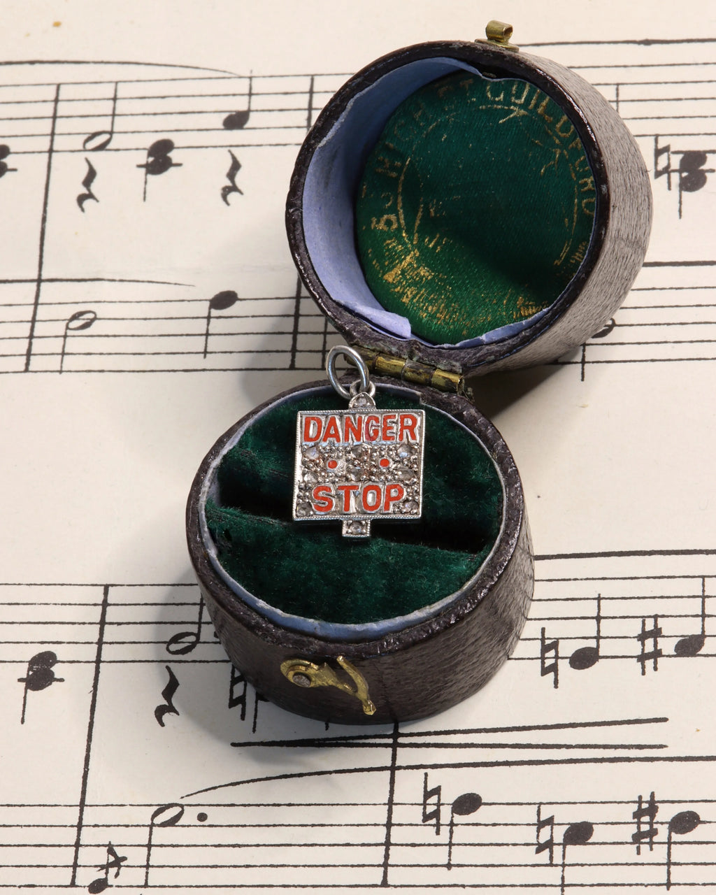 Antique Art Deco Platinum & Enamel Diamond Charm