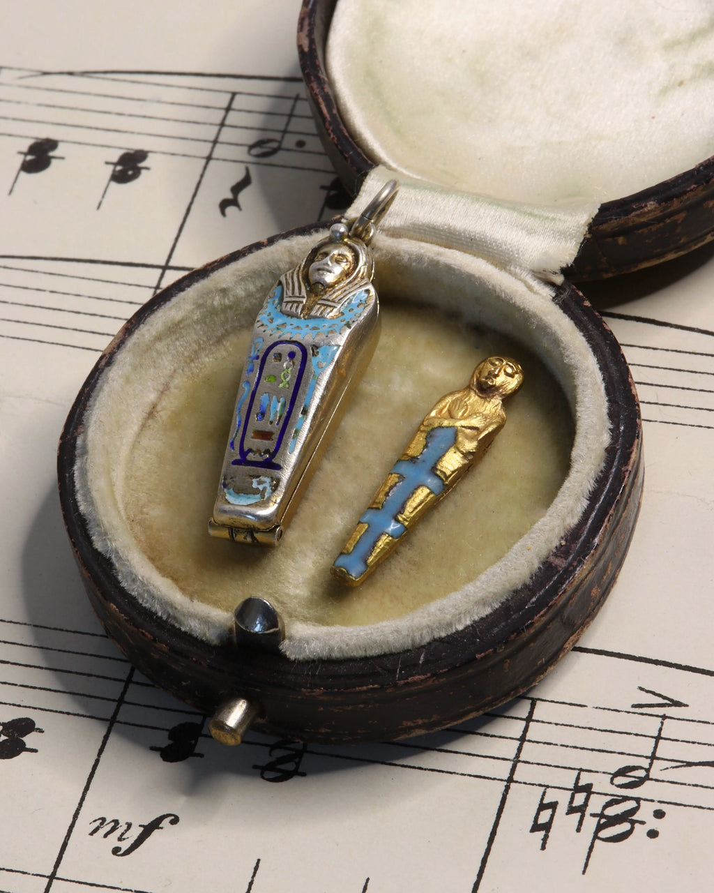 Art Deco Silver Sarcophagus Charm with Gilt Mummy