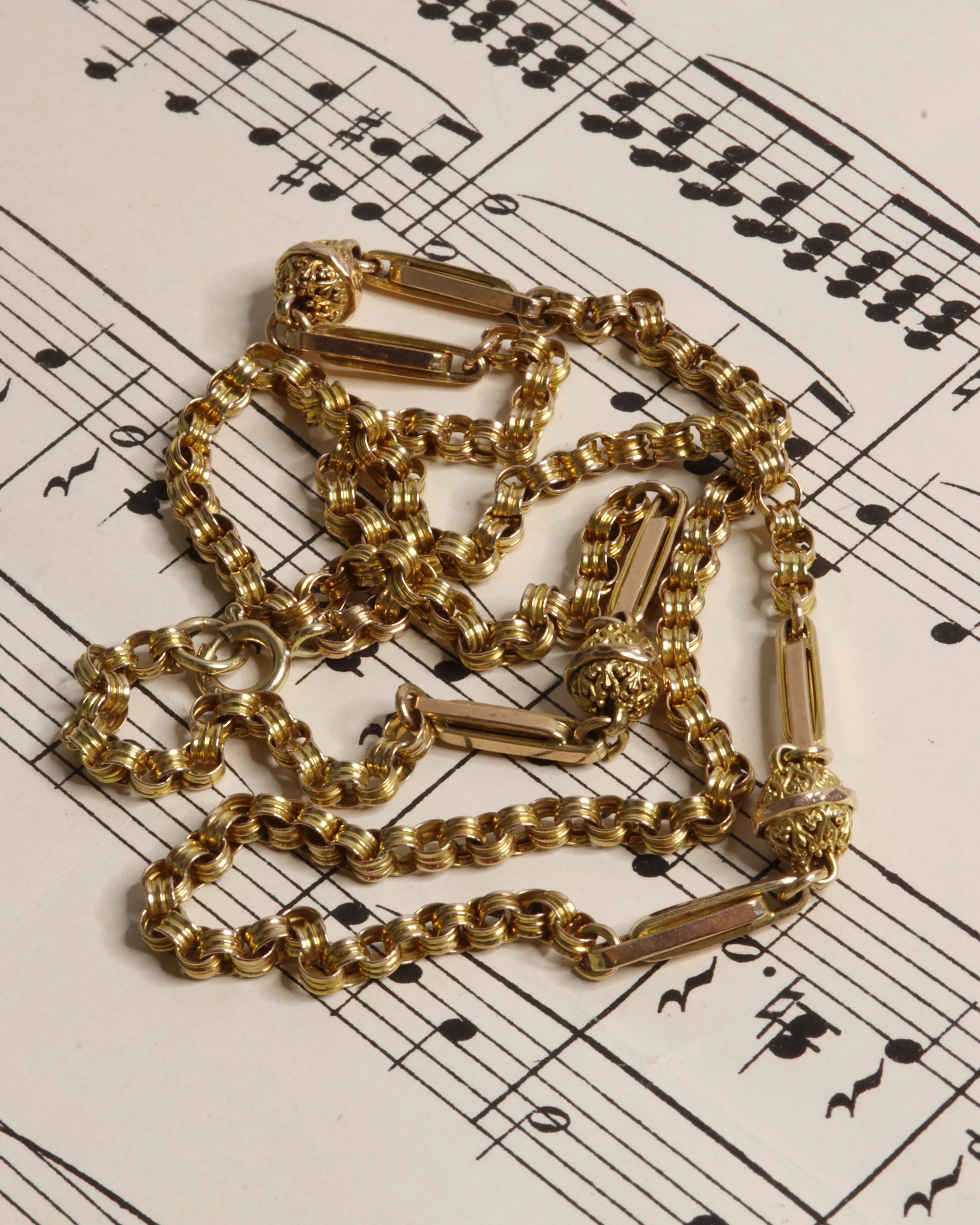 Antique Victorian 9ct Yellow Gold Fancy Link Chain With Orb Detail