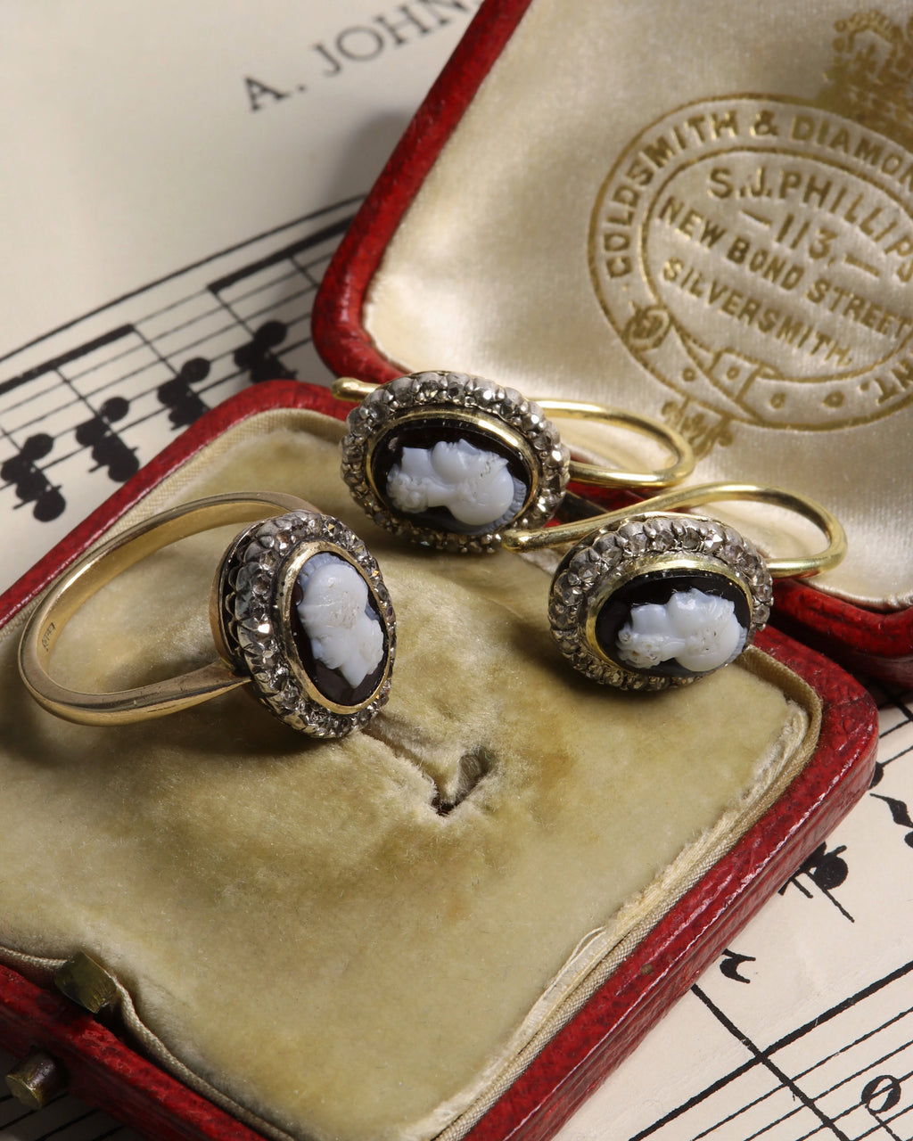 Early Victorian Cameo Demi-Parure with Rose-Cut Diamonds