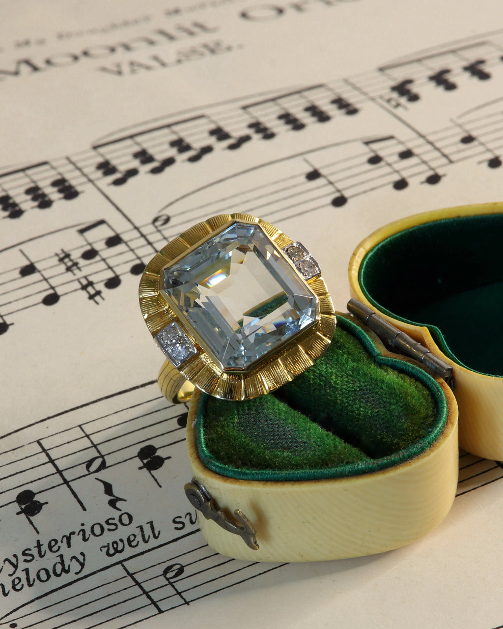 Vintage 18ct Gold and Aquamarine Cocktail Ring with Diamond Detail