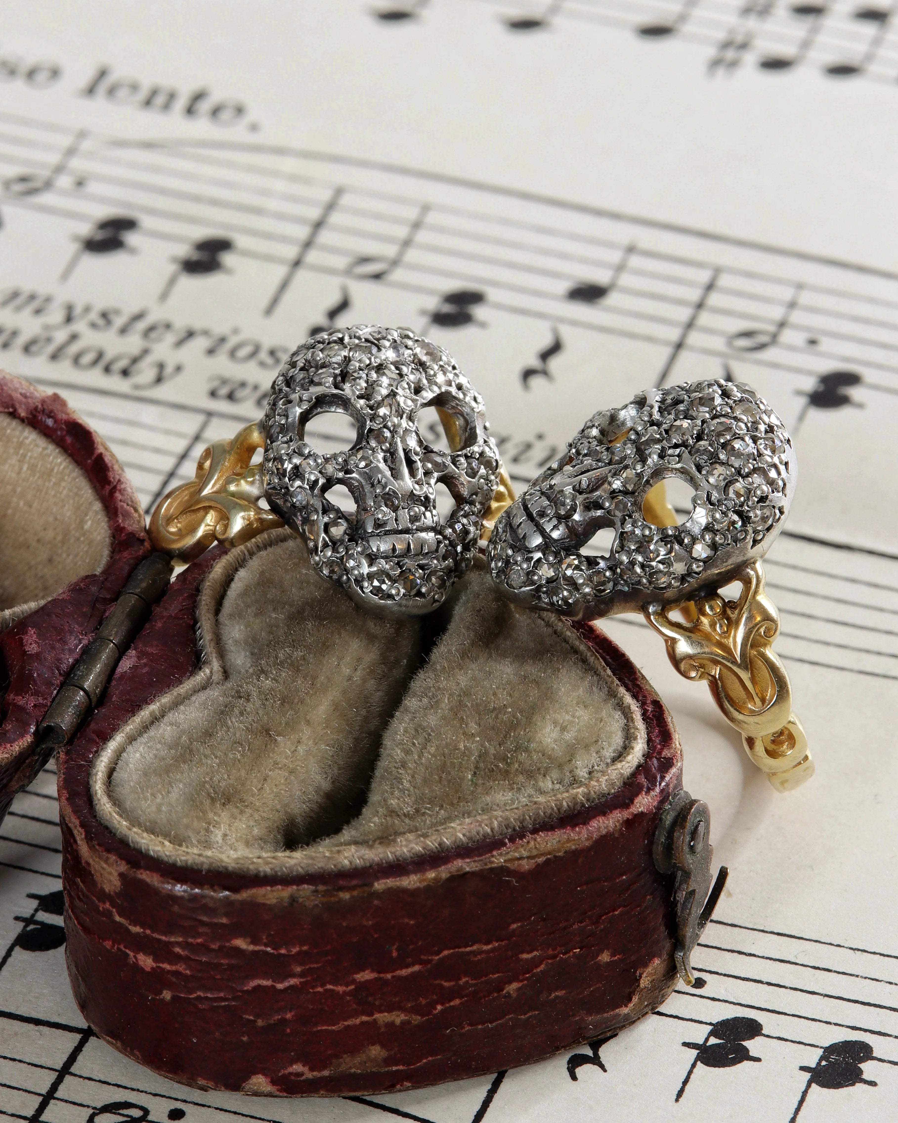 RESERVED Memento Mori Rose Cut Diamond Encrusted Skull Ring in Silver & 15ct Gold