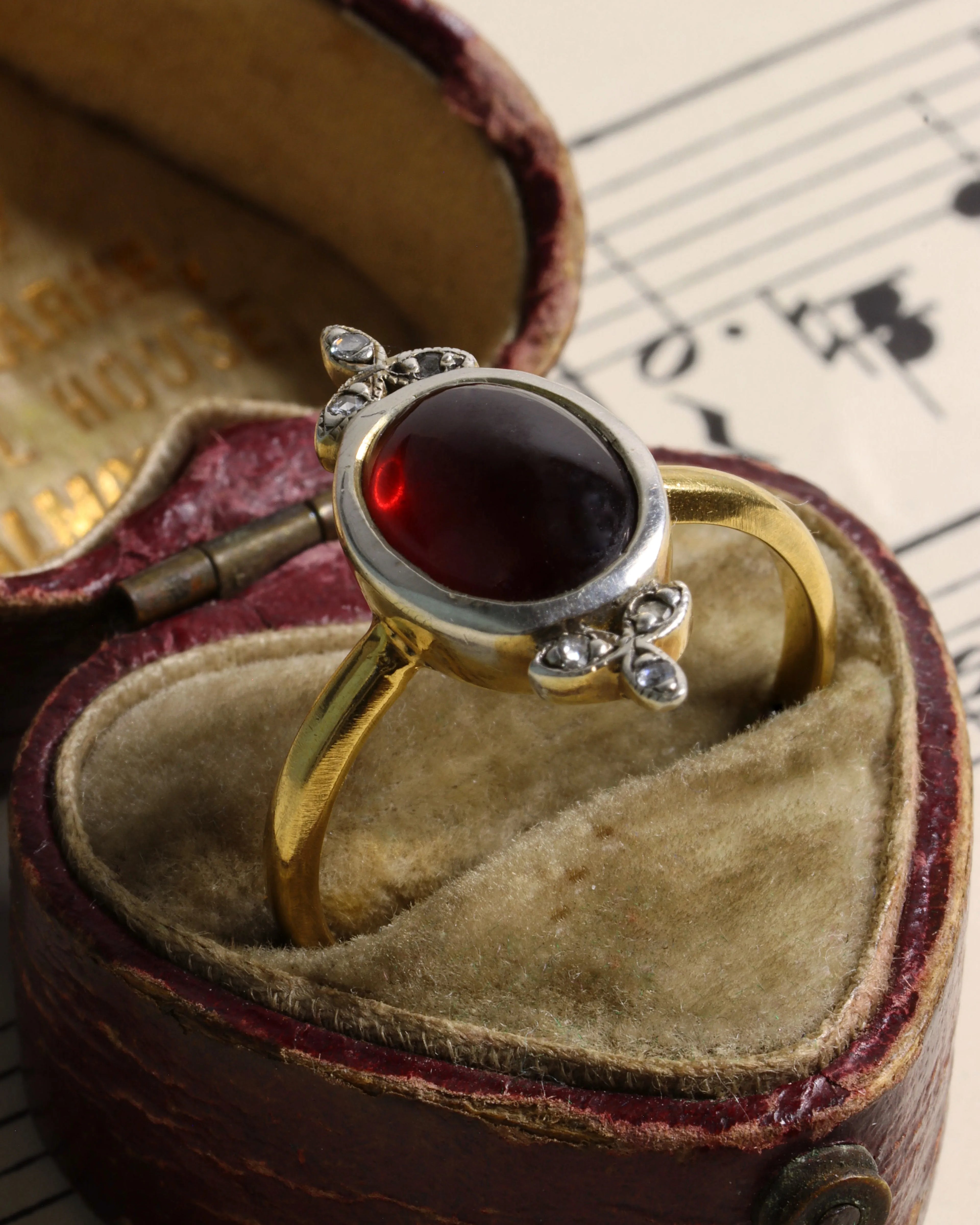 Victorian-inspired Garnet Cabochon Silver Ring
