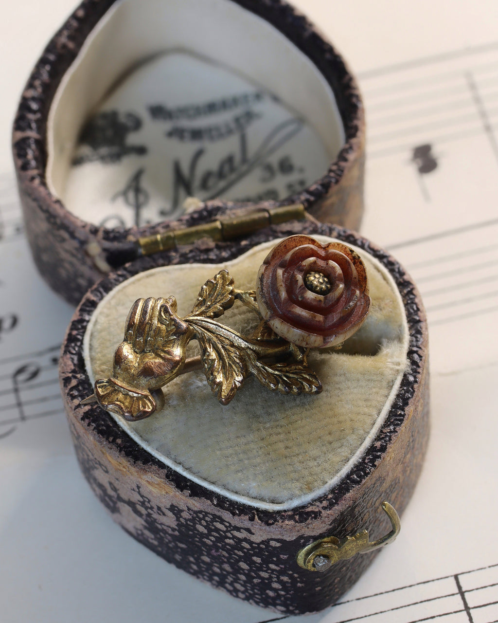 Georgian Gilt Metal Lace Hand & Rose Pin