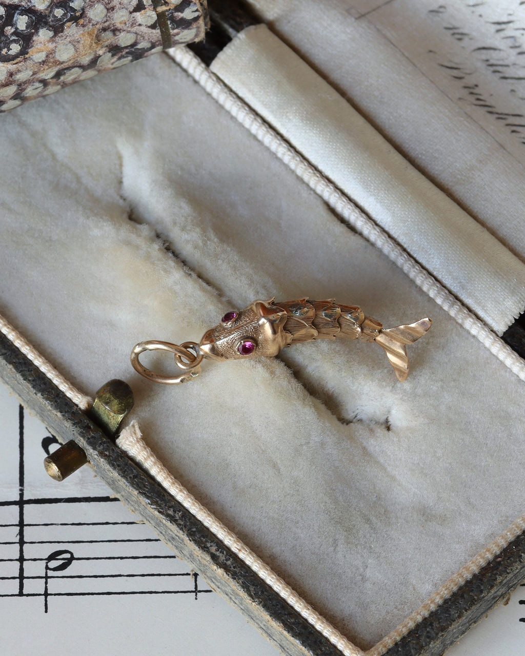 Antique Articulated Fish Charm with Ruby Eyes