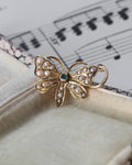 Victorian 9ct Gold Seed Pearl and Tourmaline Butterfly Charm