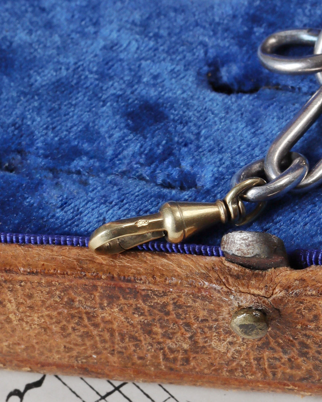 Antique Silver Trombone Link Extender with Faceted Sapphire & 14ct Gold Swivel Dog Clip