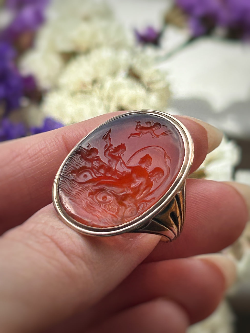 Georgian 9ct Rose Gold Carved Carnelian Intaglio Ring