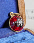 Victorian Gold Garnet Starburst Charm with Pearl & Rose Cut Diamond Centre