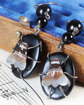 Victorian Silver Banded Agate Fly Earrings