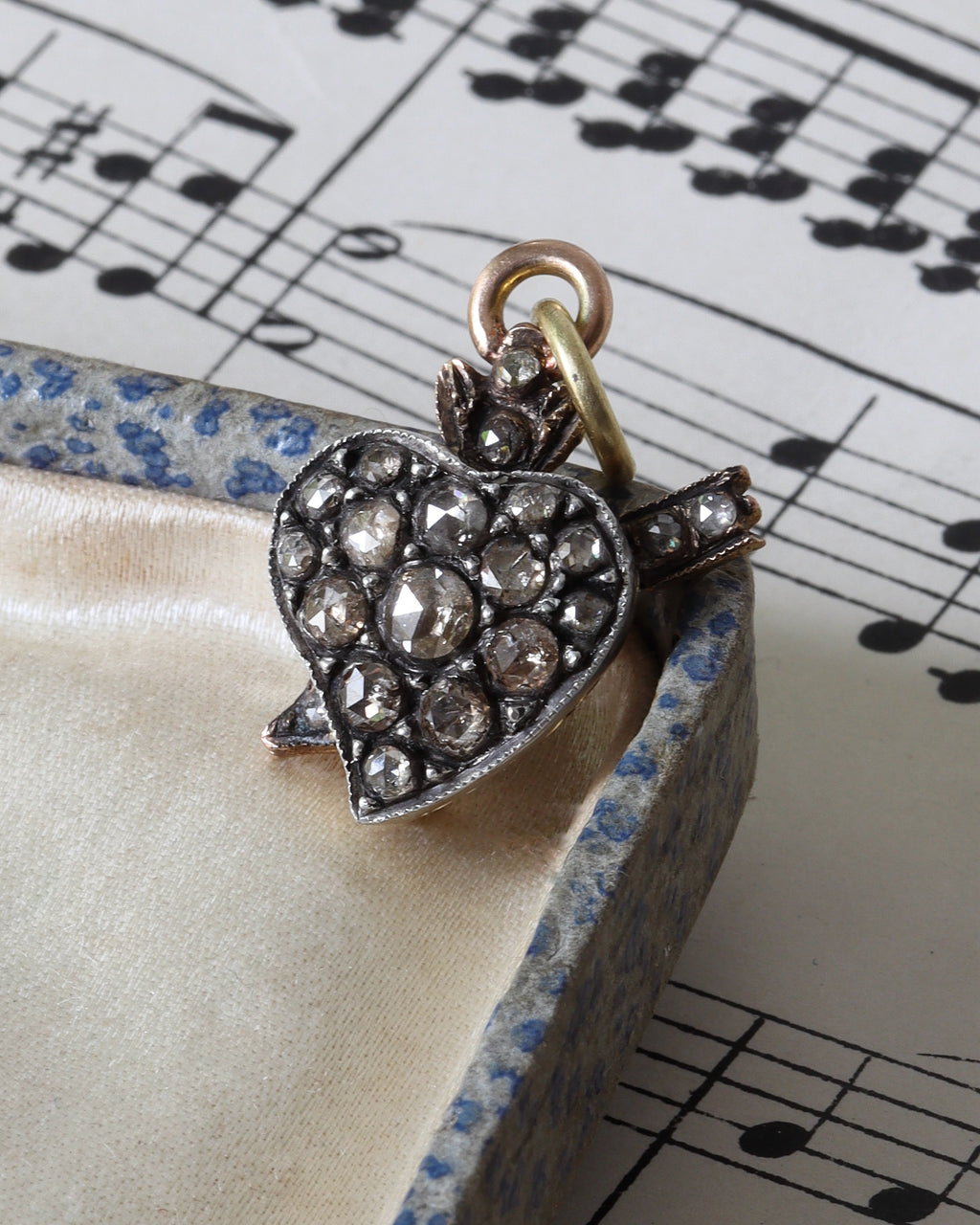 Two Victorian Silver Witches' Heart Charms with Rose Cut Diamonds