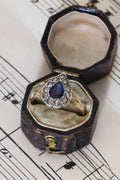 Georgian-Inspired 15ct Gold Rose Cut Diamond and Sapphire Teardrop Ring