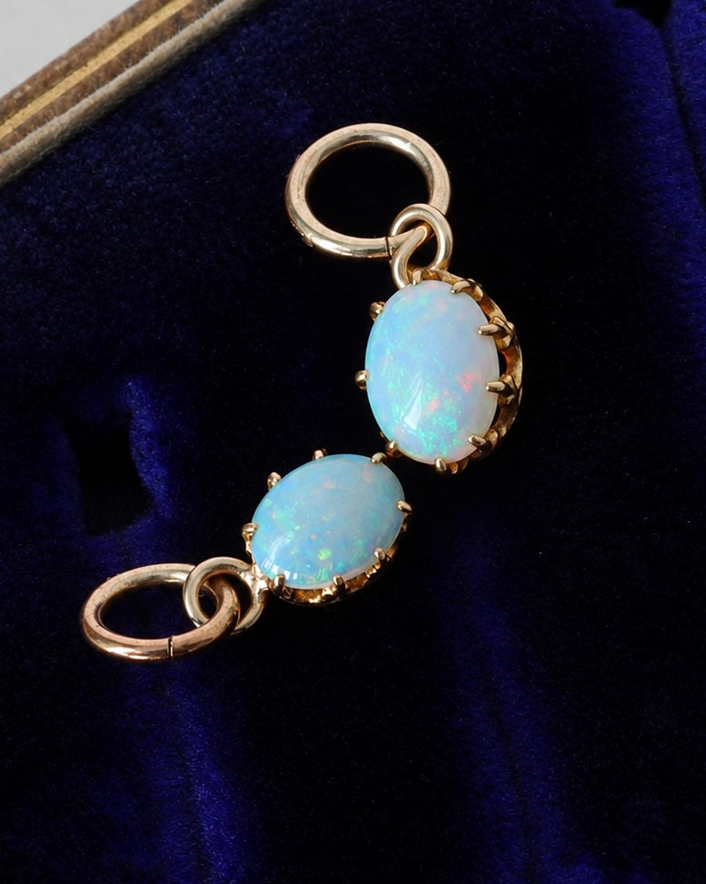 Two Tiny Victorian Opal Charms in 9ct Yellow Gold Settings