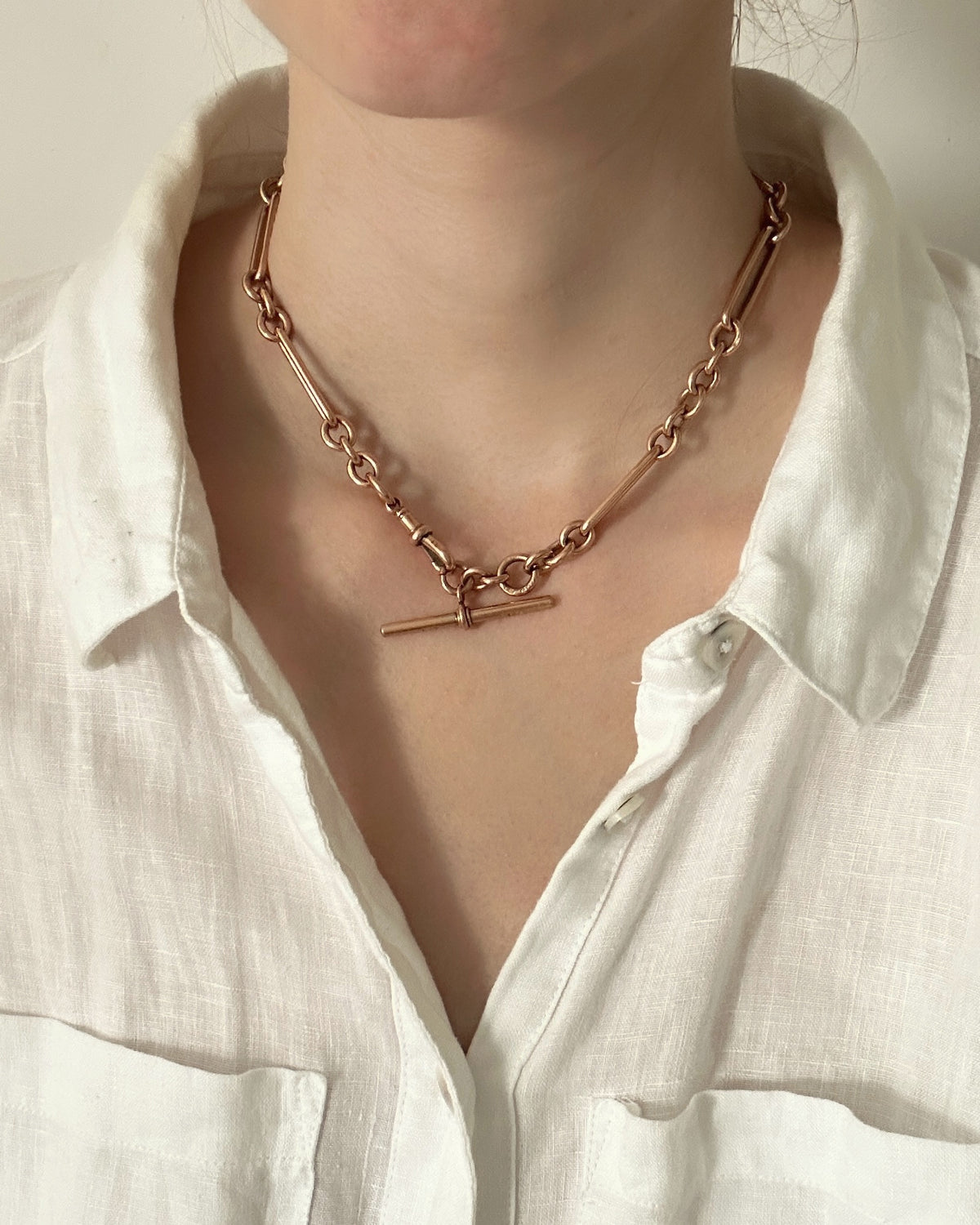 Antique 9ct Rose Gold Trombone Link Chain