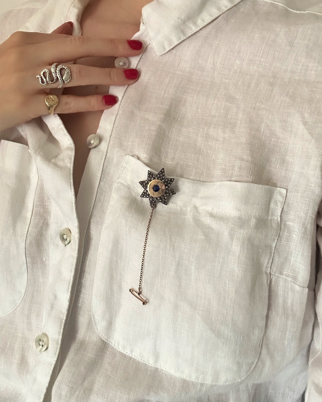 Antique Silver and 14ct Gold Rose Cut Diamond and Sapphire Star Pendant/Brooch
