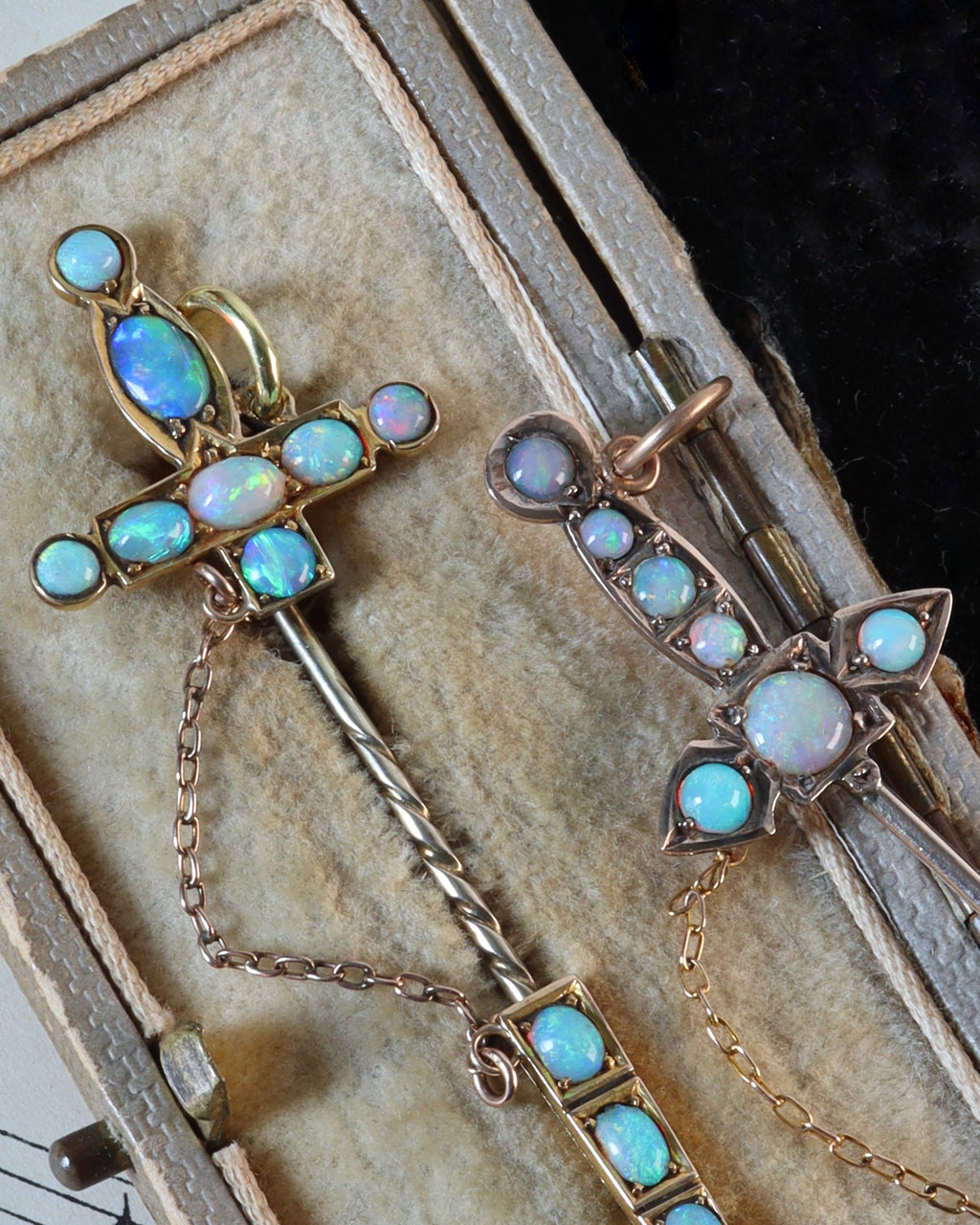 Antique 15ct Gold Opal Sword Chain Extenders