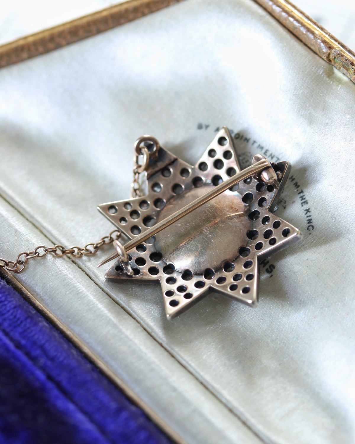 Antique Silver and 14ct Gold Rose Cut Diamond and Sapphire Star Pendant/Brooch