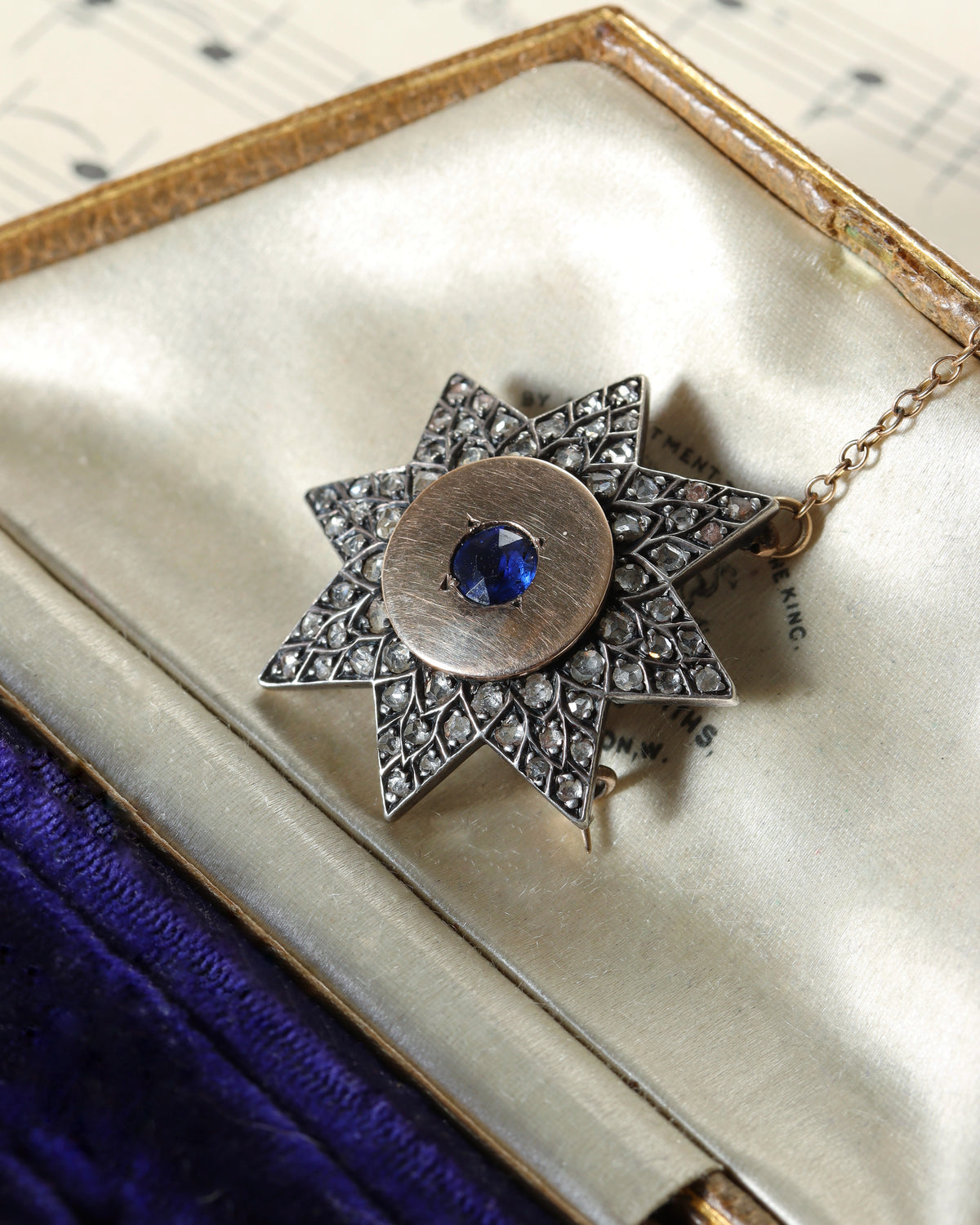Antique Silver and 14ct Gold Rose Cut Diamond and Sapphire Star Pendant/Brooch