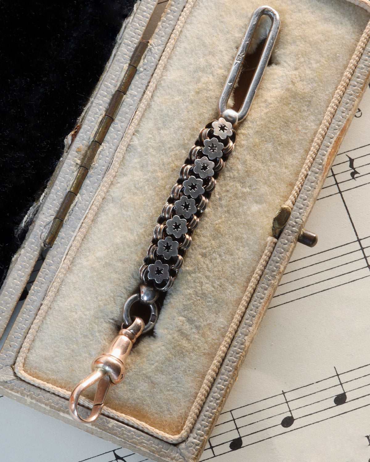 Victorian Silver Star Link Chain Extender with 9ct Rose Gold Dog Clip